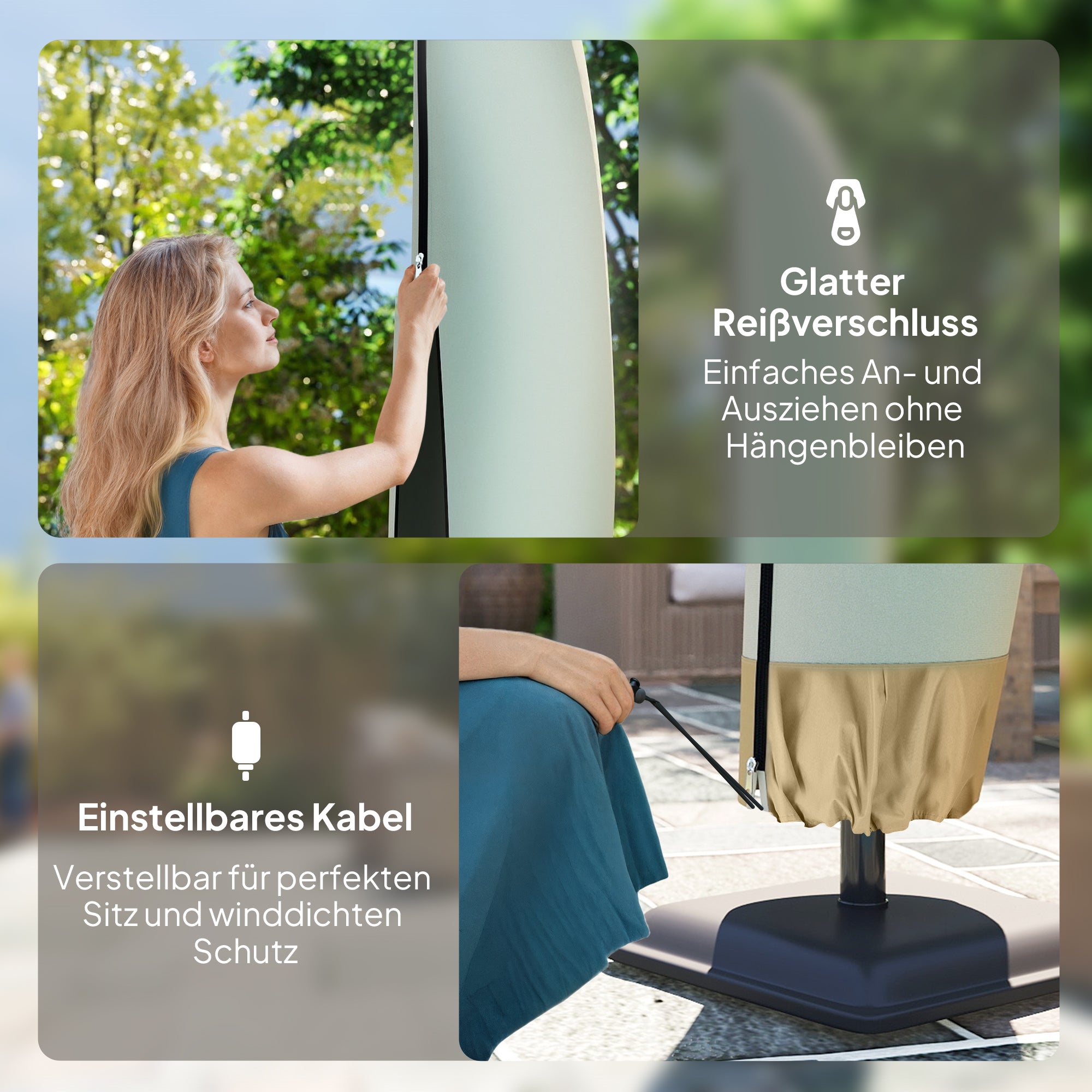 Umbrella Cover for Ø 400 cm Waterproof Weather-Resistant Umbrella Cover with Zipper Drawstring Oxford Fabric UV-Resistant Cantilever Umbrella Covers 220 ×56 cm Beige