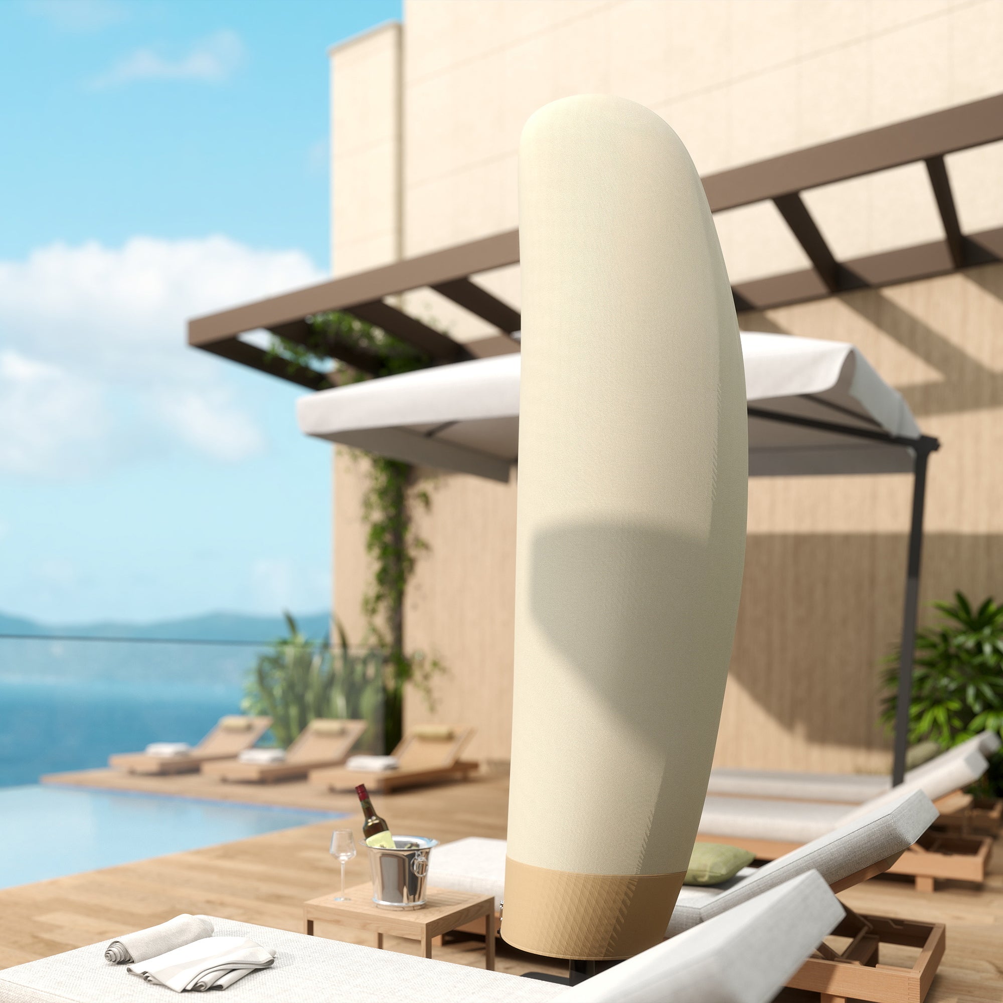 Umbrella Cover for Ø 400 cm Waterproof Weather-Resistant Umbrella Cover with Zipper Drawstring Oxford Fabric UV-Resistant Cantilever Umbrella Covers 220 ×56 cm Beige