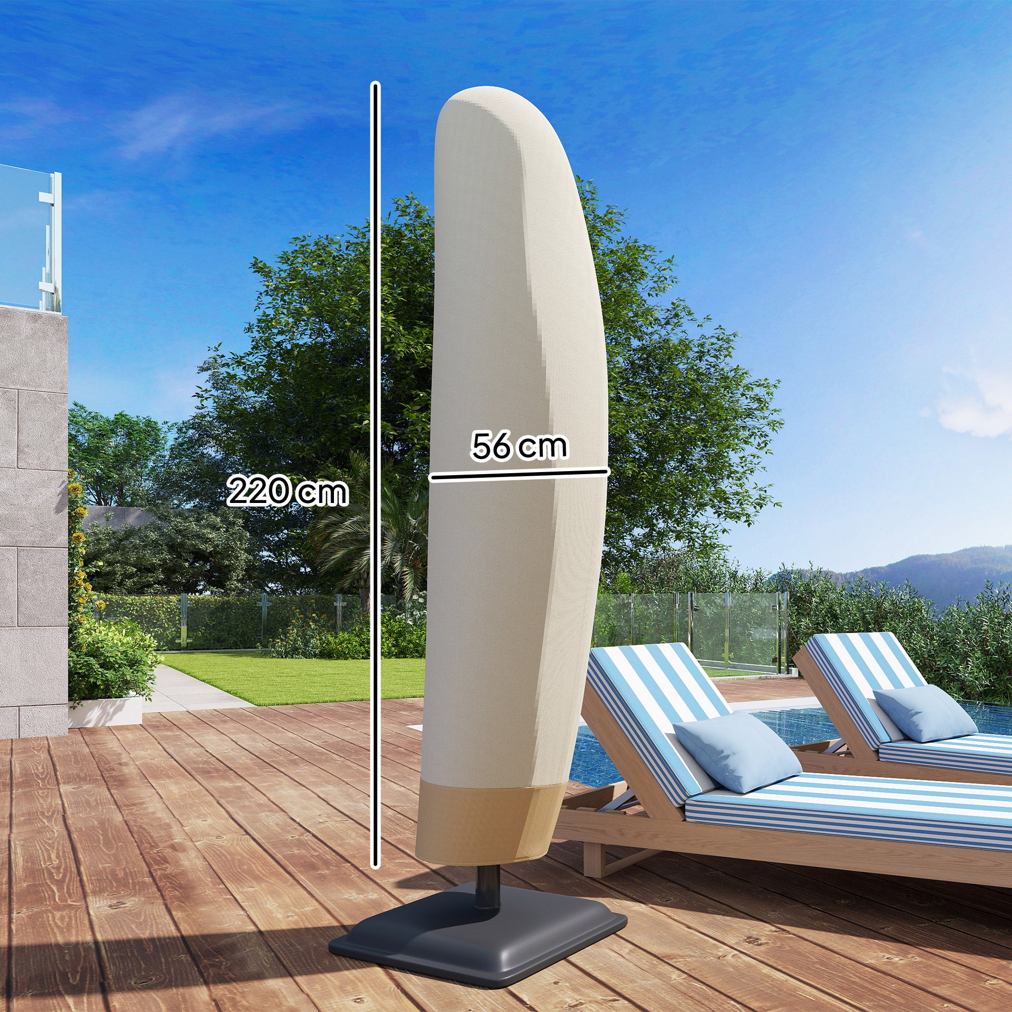 Umbrella Cover for Ø 400 cm Waterproof Weather-Resistant Umbrella Cover with Zipper Drawstring Oxford Fabric UV-Resistant Cantilever Umbrella Covers 220 ×56 cm Beige