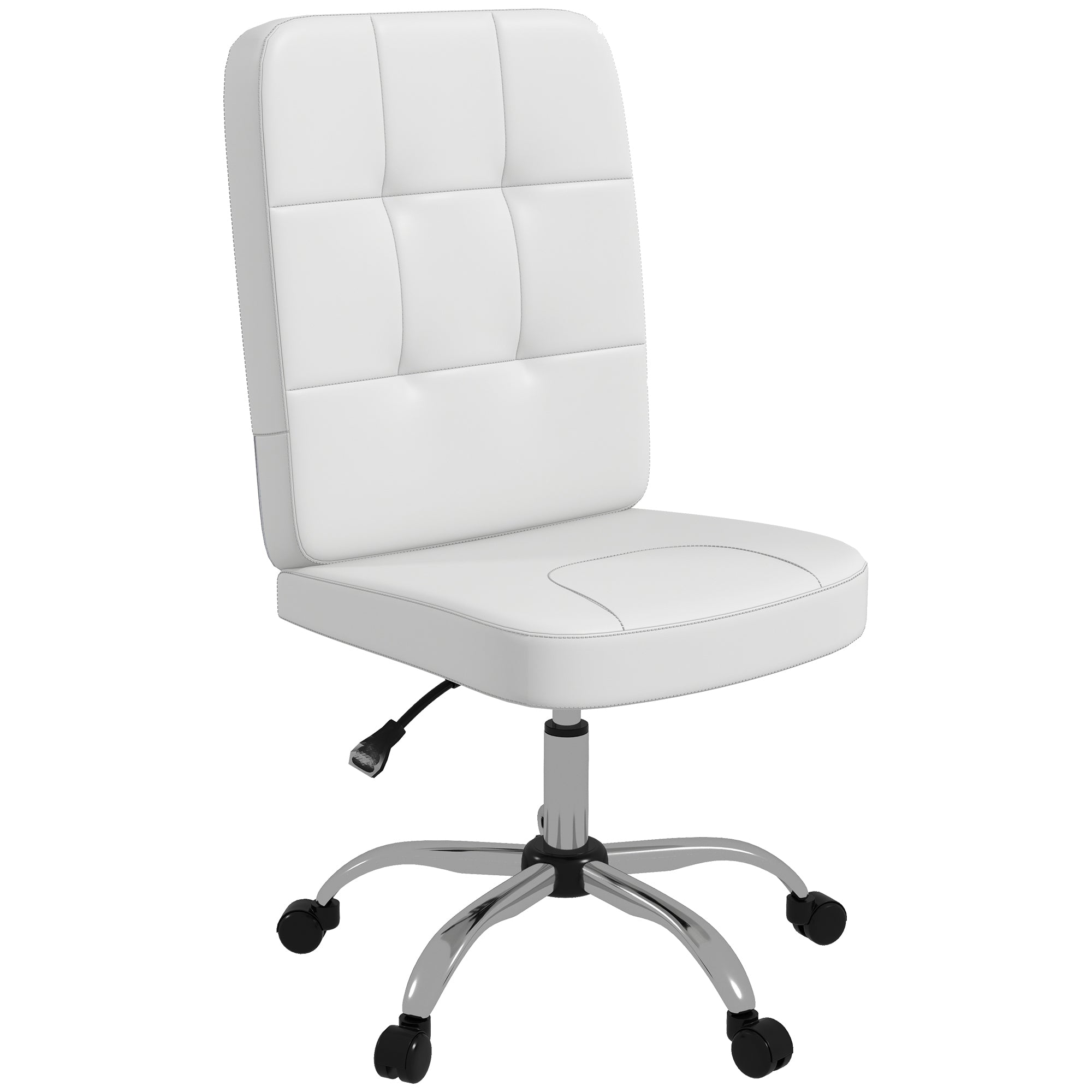 Armless Office Chair Swivel Faux Leather Desk Chair with Adjustable Height Modern Style Holds 120 kg 45x59x90-100 cm White