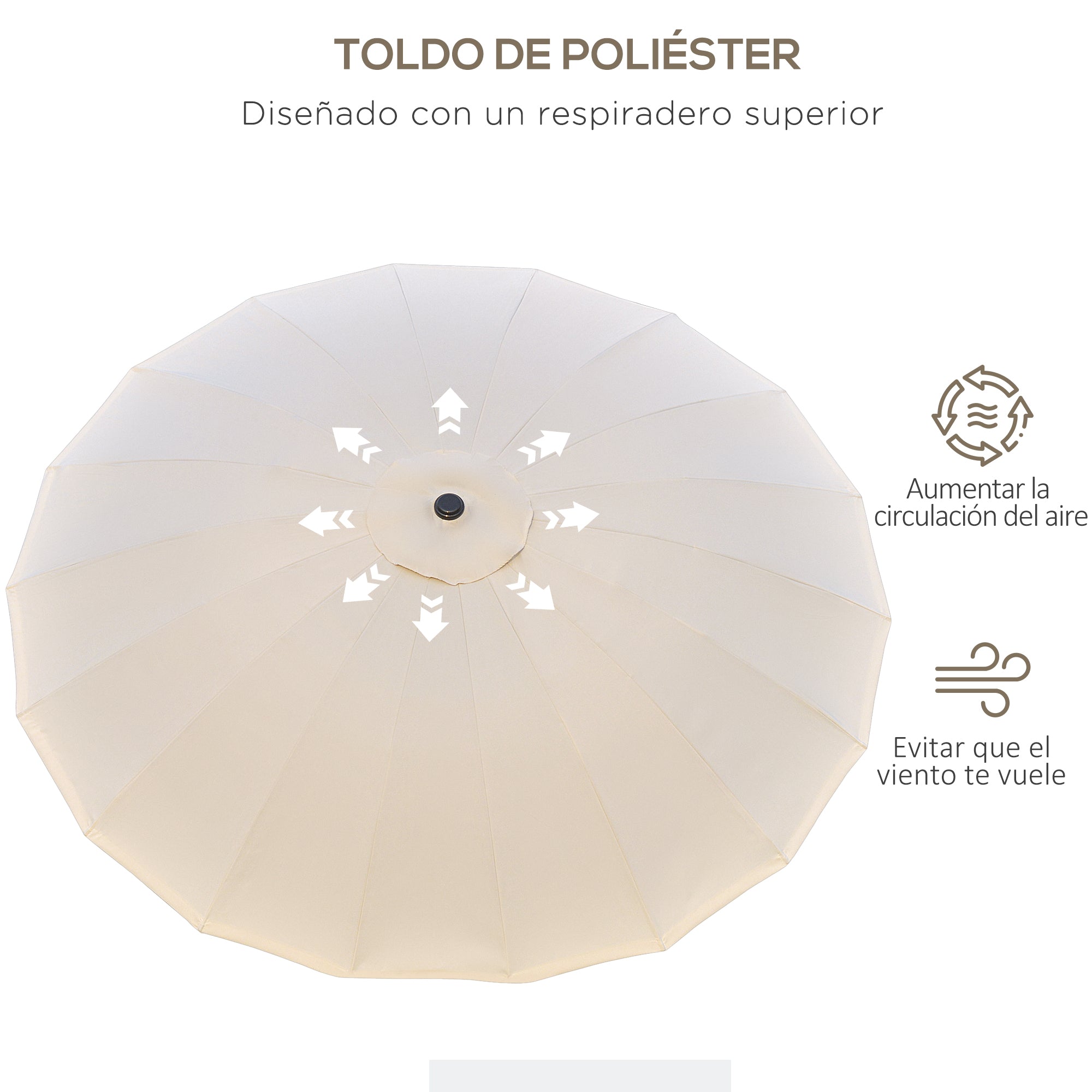 Terrace Umbrella Ø250 cm Outdoor Garden Umbrella with Adjustable Angle 18 Rods and Crank Waterproof Sunshade for Patio Terrace Cream