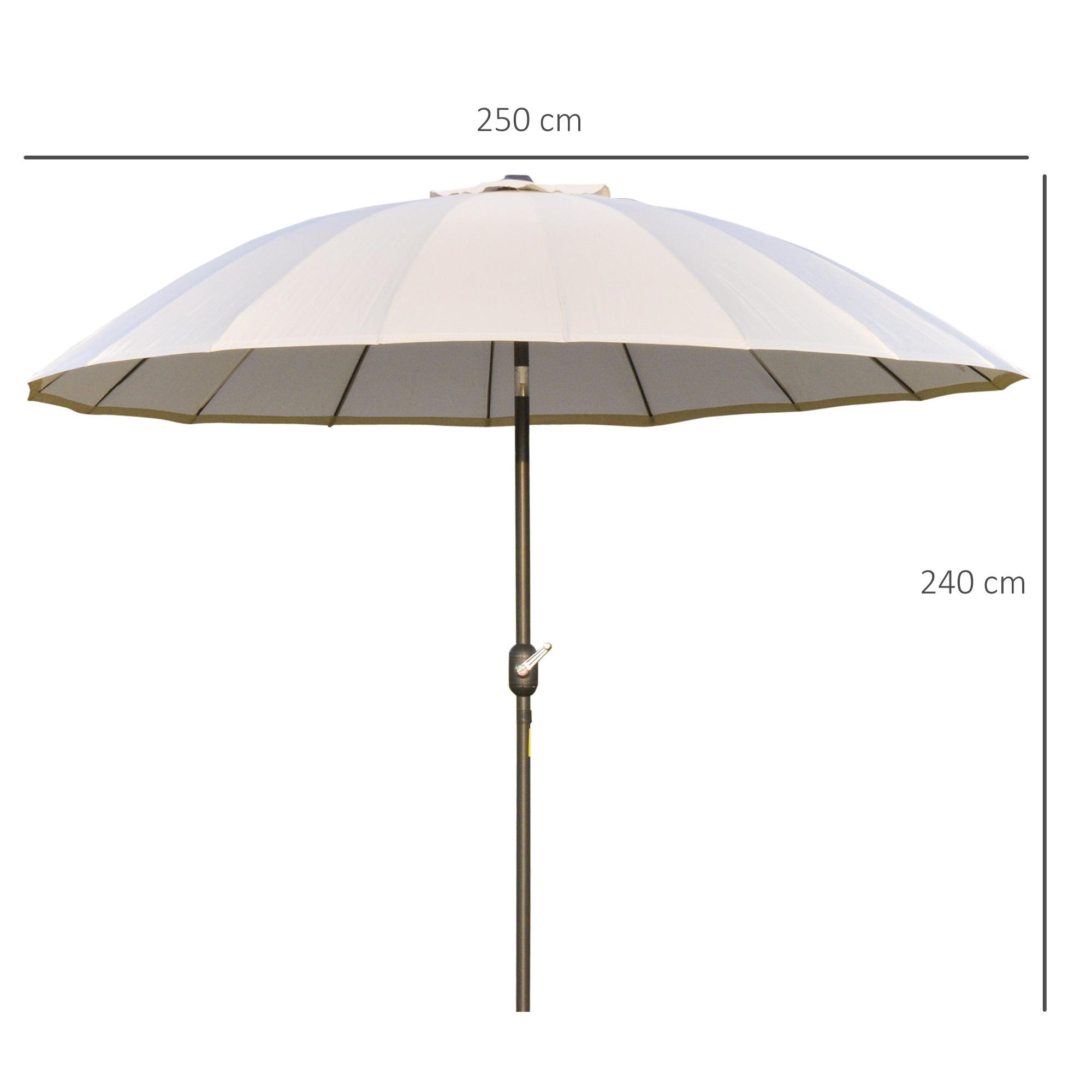 Terrace Umbrella Ø250 cm Outdoor Garden Umbrella with Adjustable Angle 18 Rods and Crank Waterproof Sunshade for Patio Terrace Cream