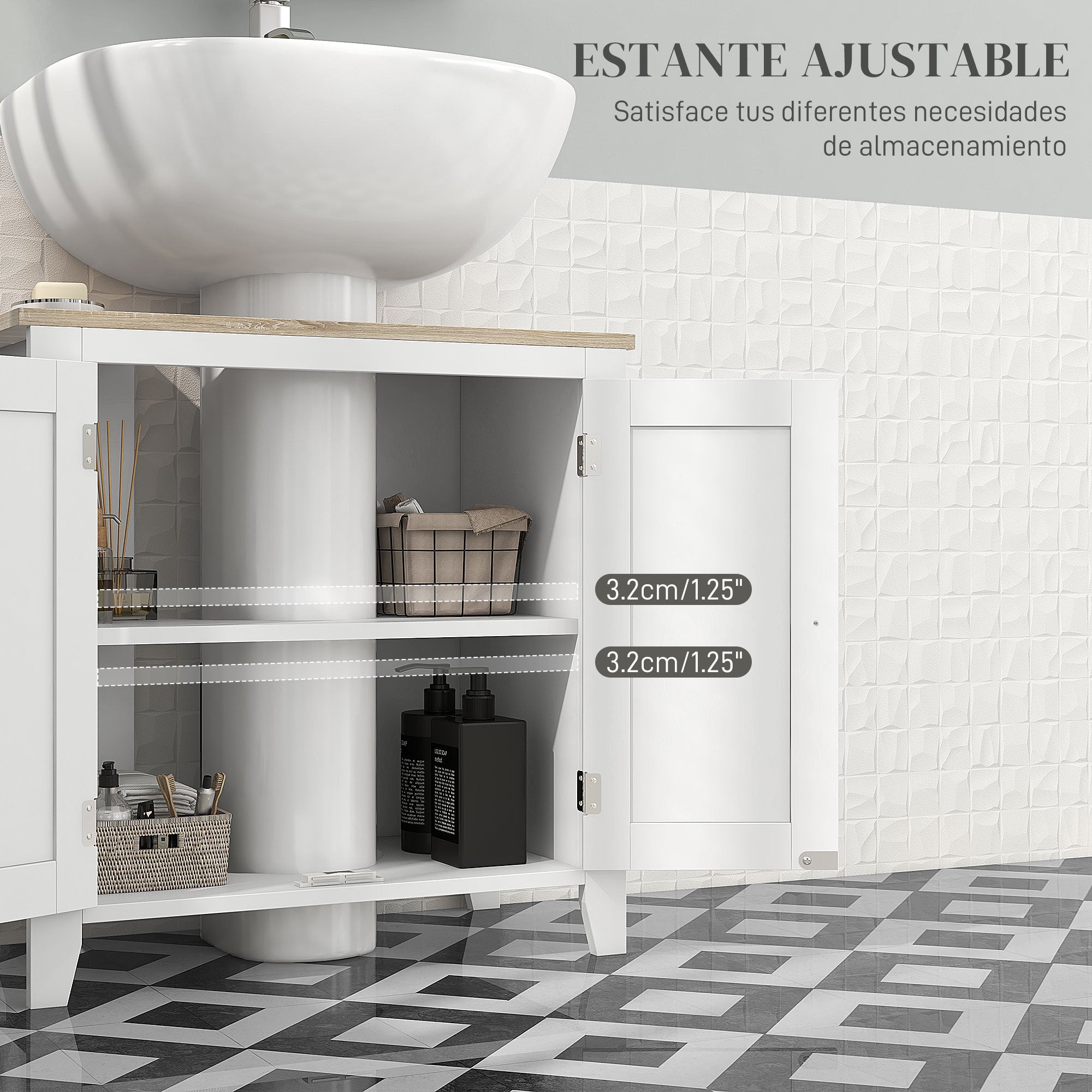 Bathroom Sink Cabinet with Pedestal Under Sink Cabinet with 2 Doors and Adjustable Shelf Modern Style 60x30x60 cm White