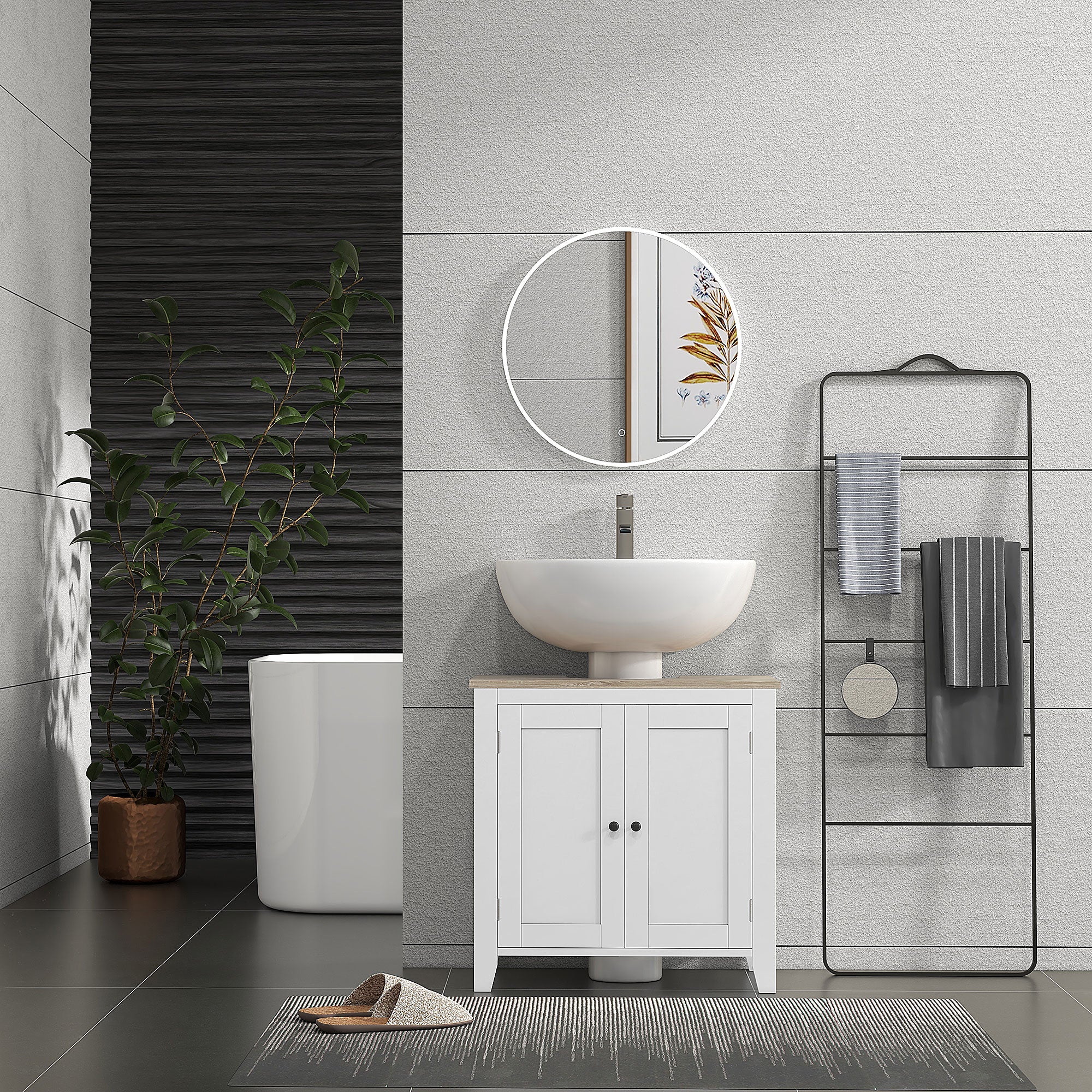 Bathroom Sink Cabinet with Pedestal Under Sink Cabinet with 2 Doors and Adjustable Shelf Modern Style 60x30x60 cm White