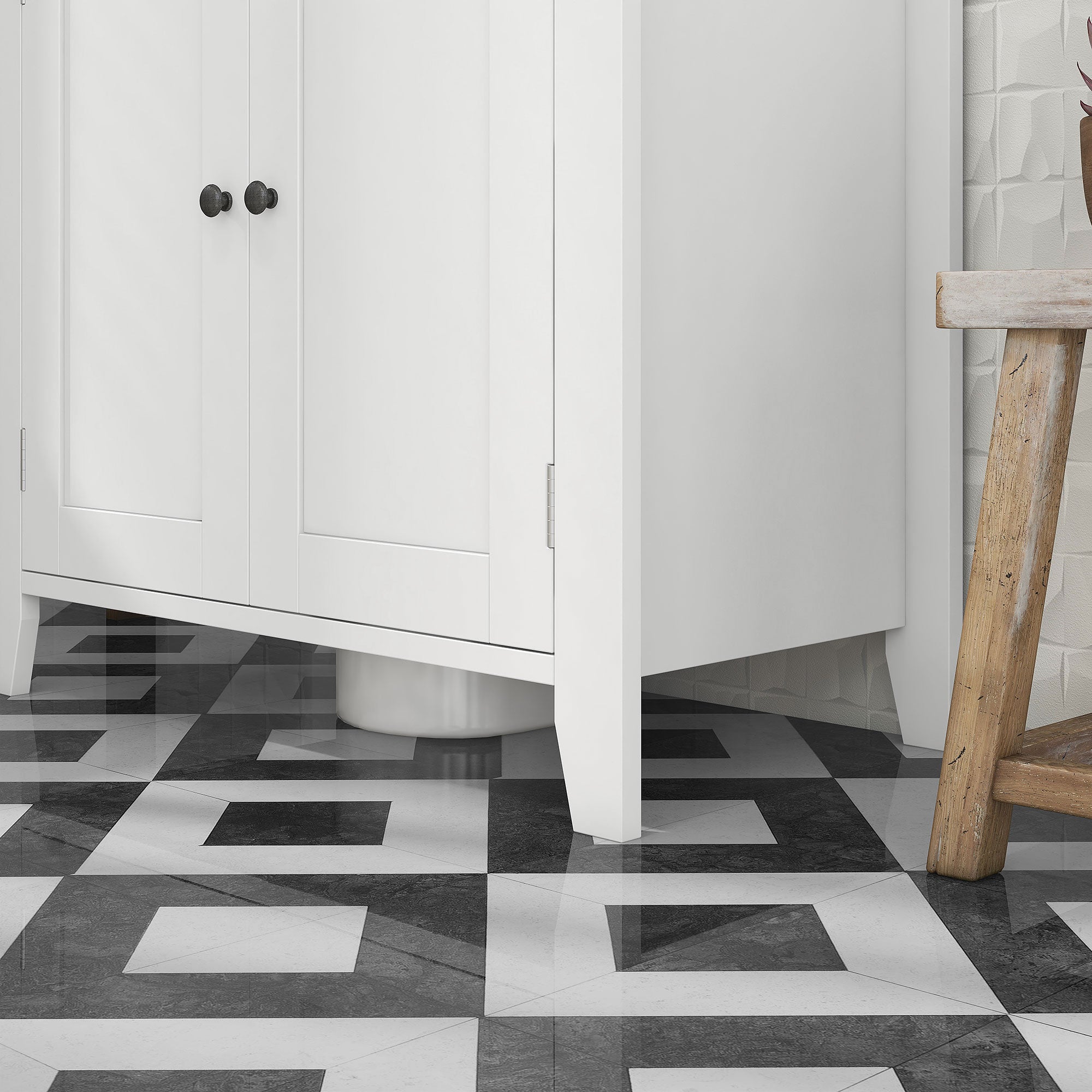 Bathroom Sink Cabinet with Pedestal Under Sink Cabinet with 2 Doors and Adjustable Shelf Modern Style 60x30x60 cm White