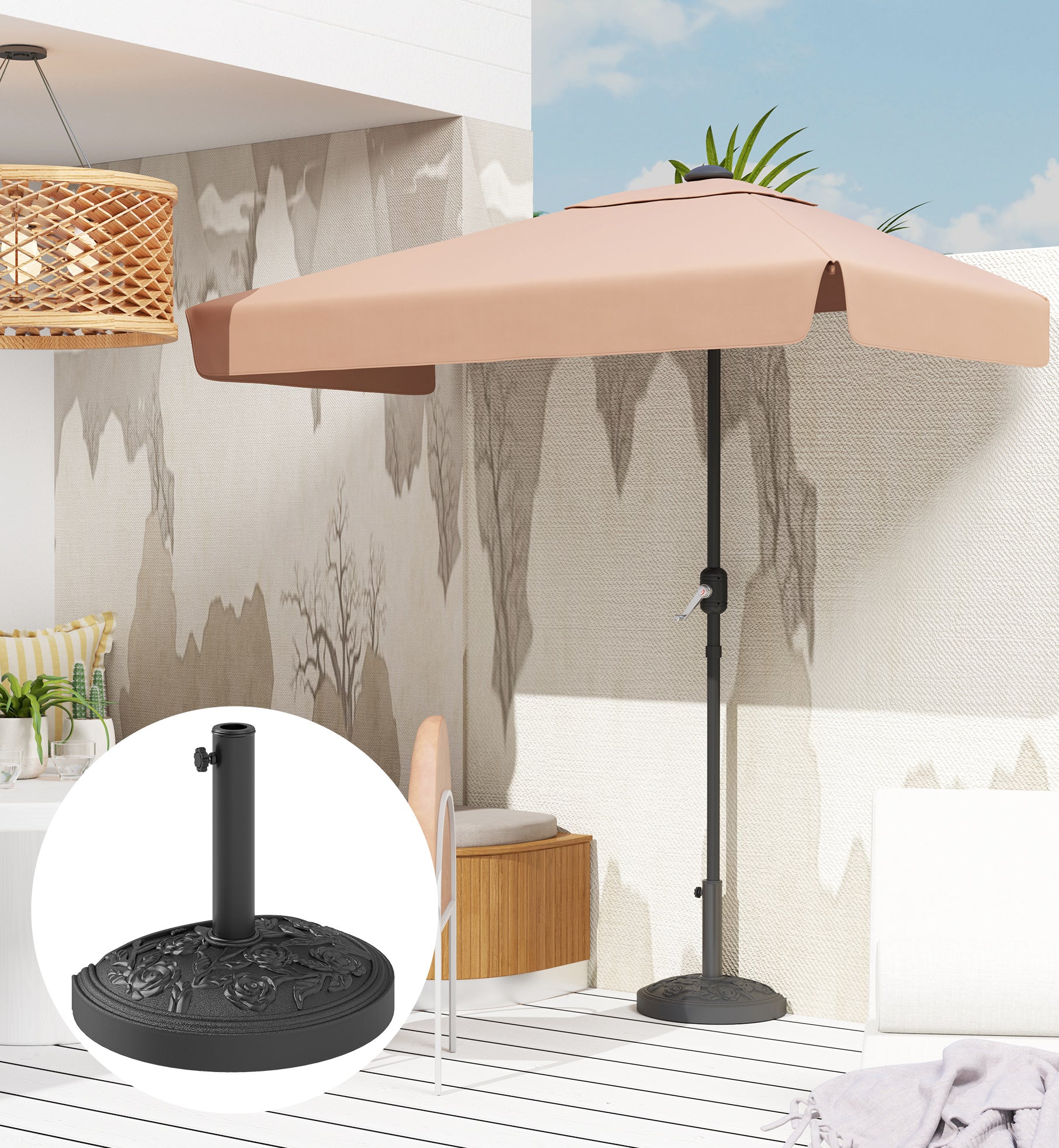 Semi-Circular Umbrella Base Umbrella Stand Umbrella Stand with Cement Filling Weight 12 kg for Garden Terrace Black