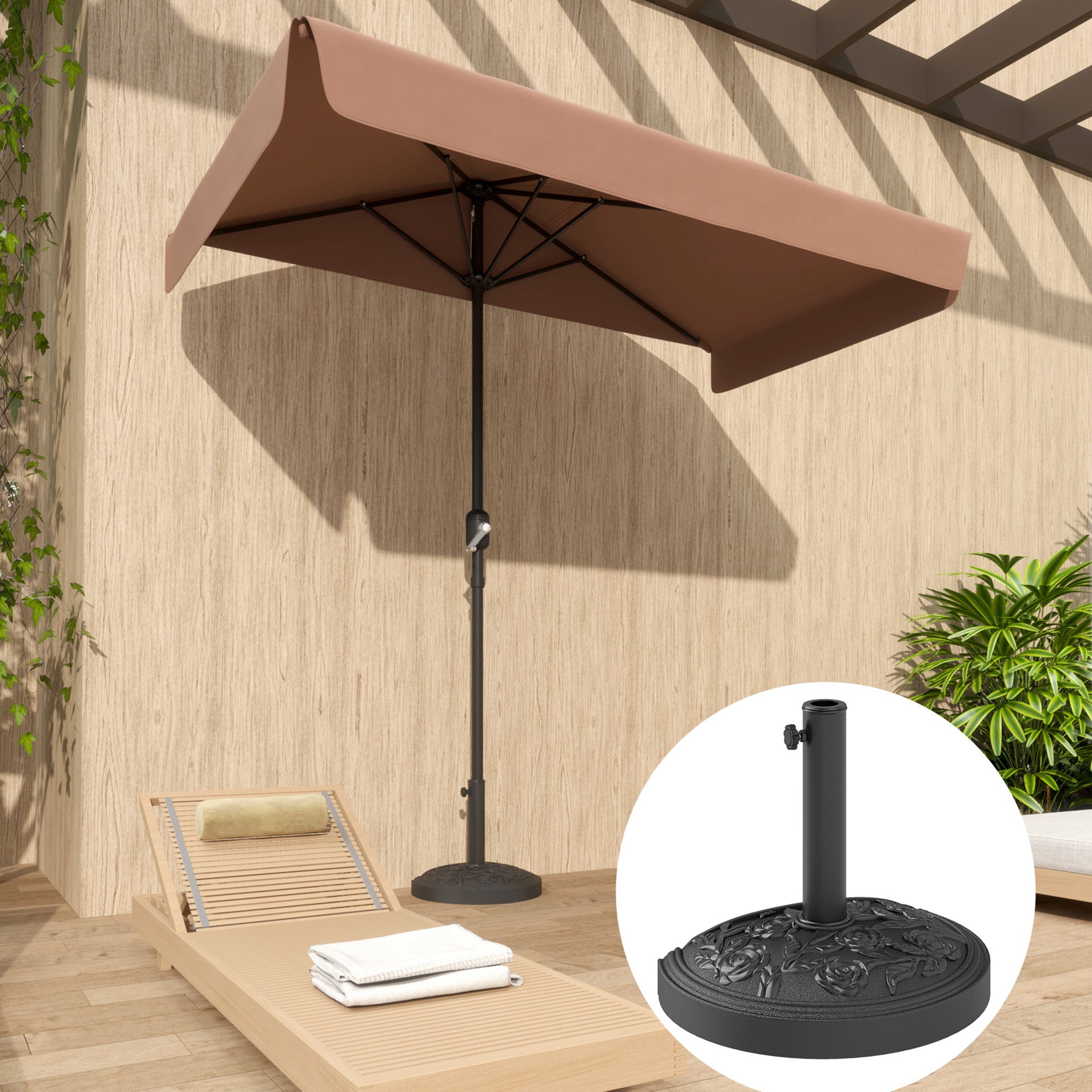 Semi-Circular Umbrella Base Umbrella Stand Umbrella Stand with Cement Filling Weight 12 kg for Garden Terrace Black