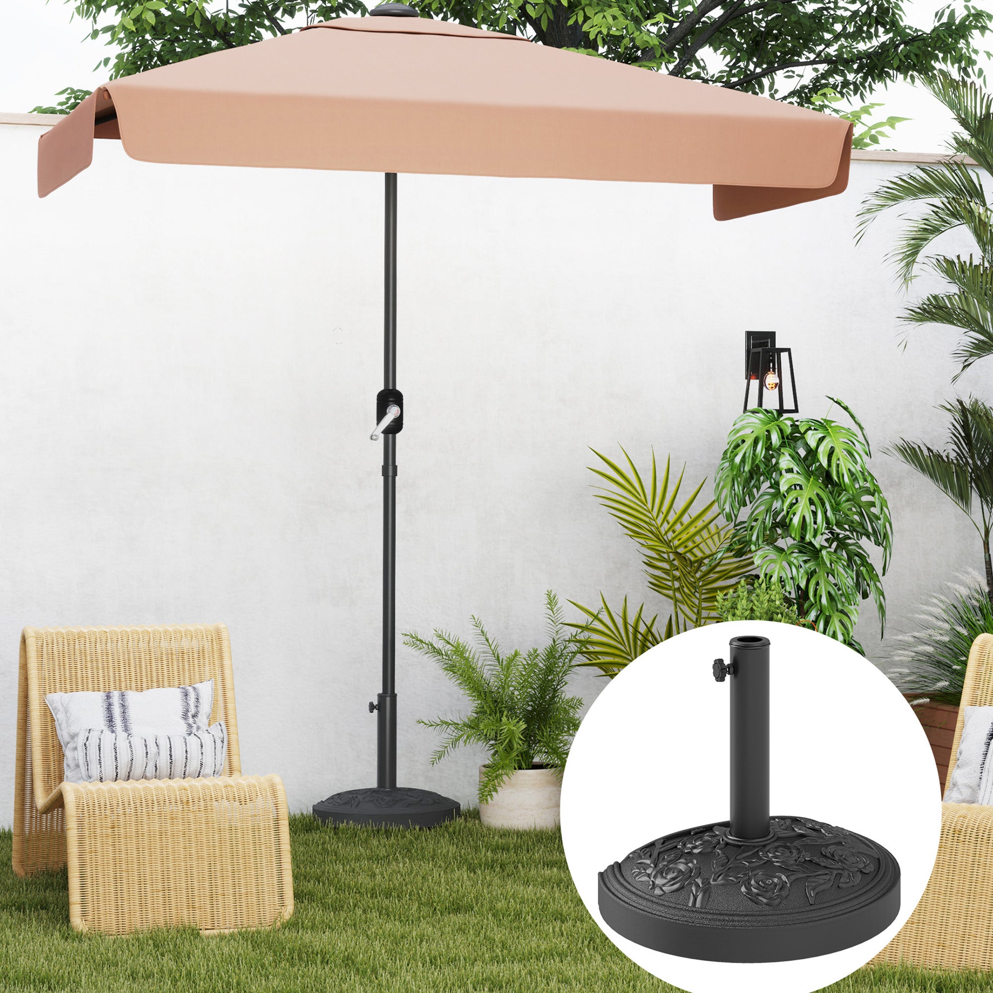 Semi-Circular Umbrella Base Umbrella Stand Umbrella Stand with Cement Filling Weight 12 kg for Garden Terrace Black