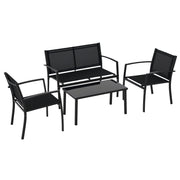 4-Piece Outdoor Garden Set with 2 Chairs, 1 Two-Seater Sofa, and Black Tempered Glass Coffee Table