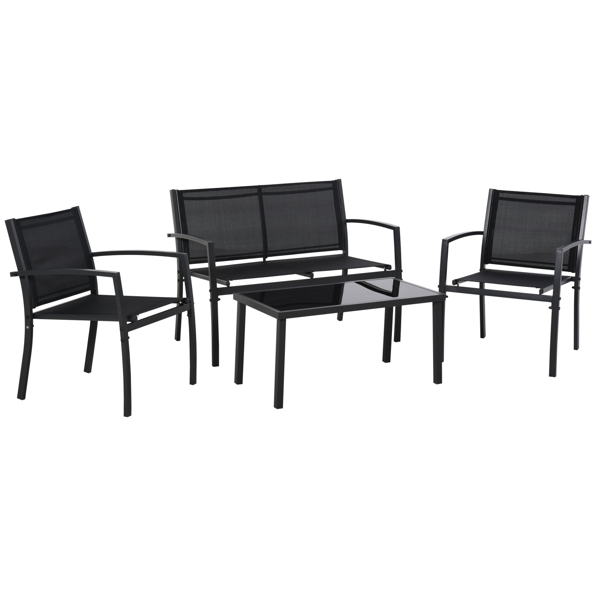 4-Piece Outdoor Garden Set with 2 Chairs, 1 Two-Seater Sofa, and Black Tempered Glass Coffee Table