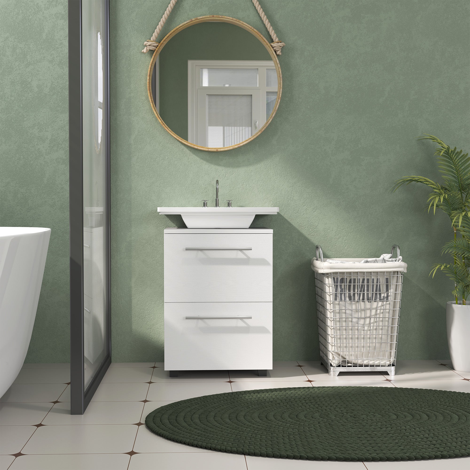 Sink Cabinet Under Cabinet with Cabinet Compartment, Drawer, Vanity Cabinet, Bathroom Cabinet with Anti-Tip Device for Wall-Mounted Basins White, 41.5 x 35.5 x 59 cm