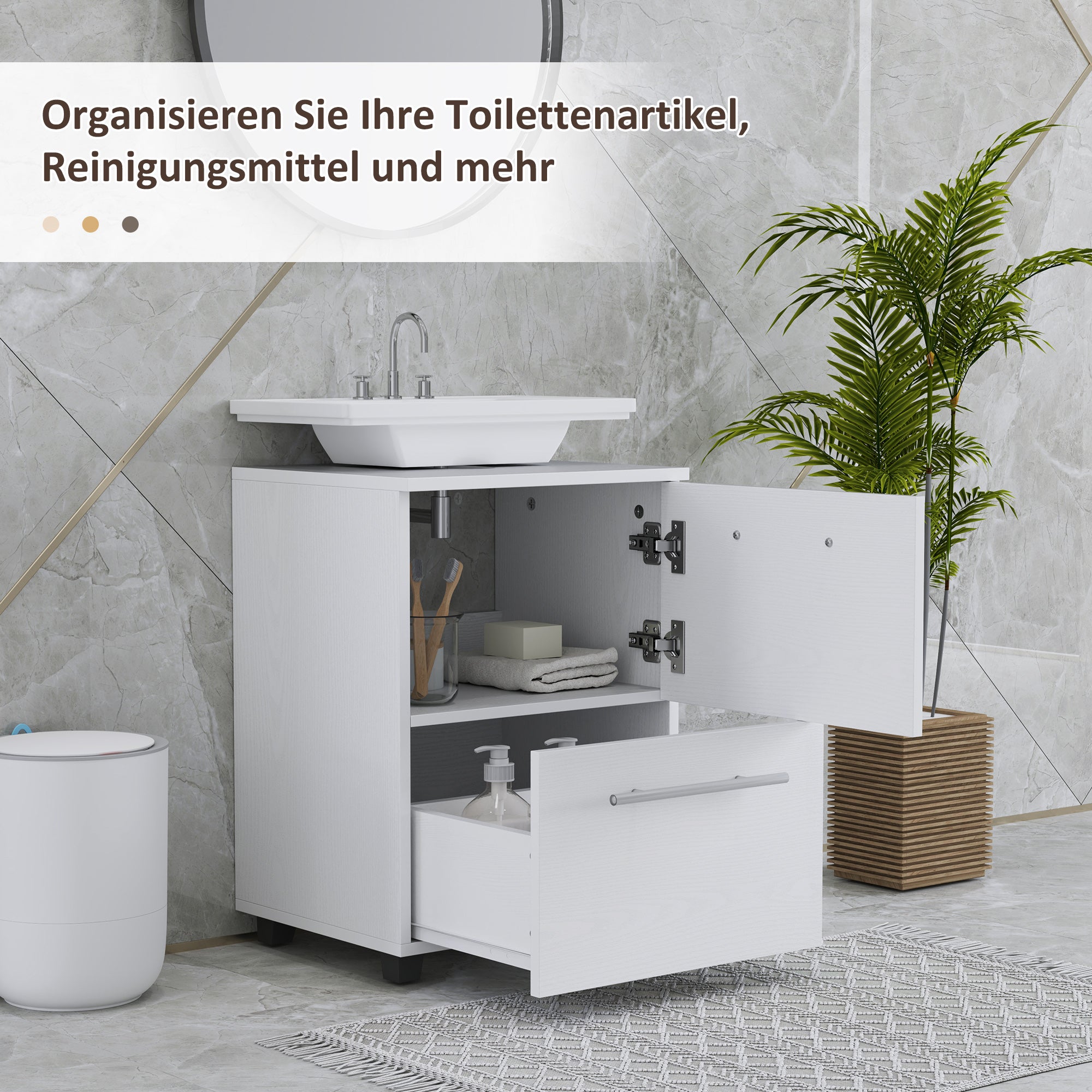 Sink Cabinet Under Cabinet with Cabinet Compartment, Drawer, Vanity Cabinet, Bathroom Cabinet with Anti-Tip Device for Wall-Mounted Basins White, 41.5 x 35.5 x 59 cm