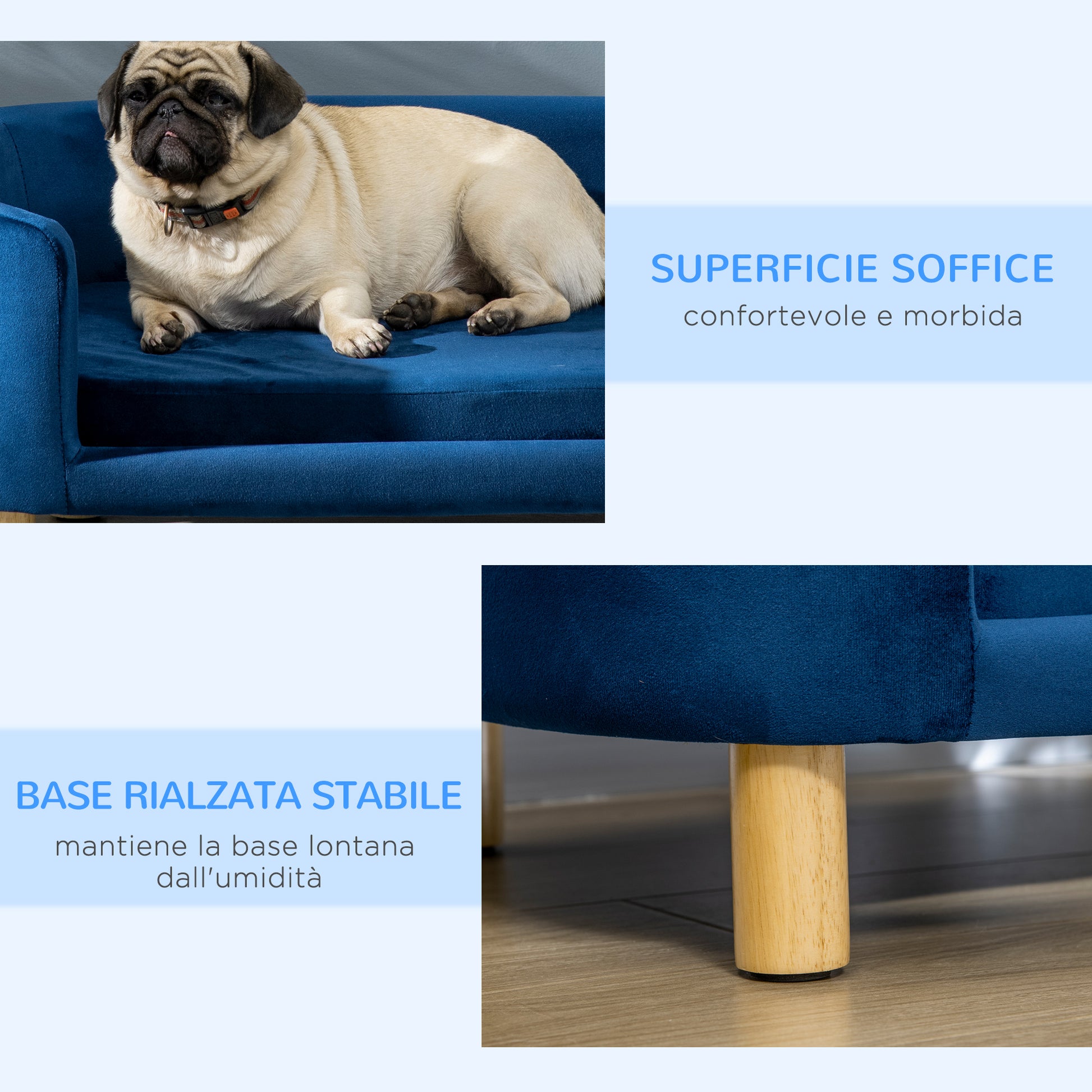 Indoor Dog Bed, Sofa for Small Cats or Dogs Up to 10kg, Navy Blue