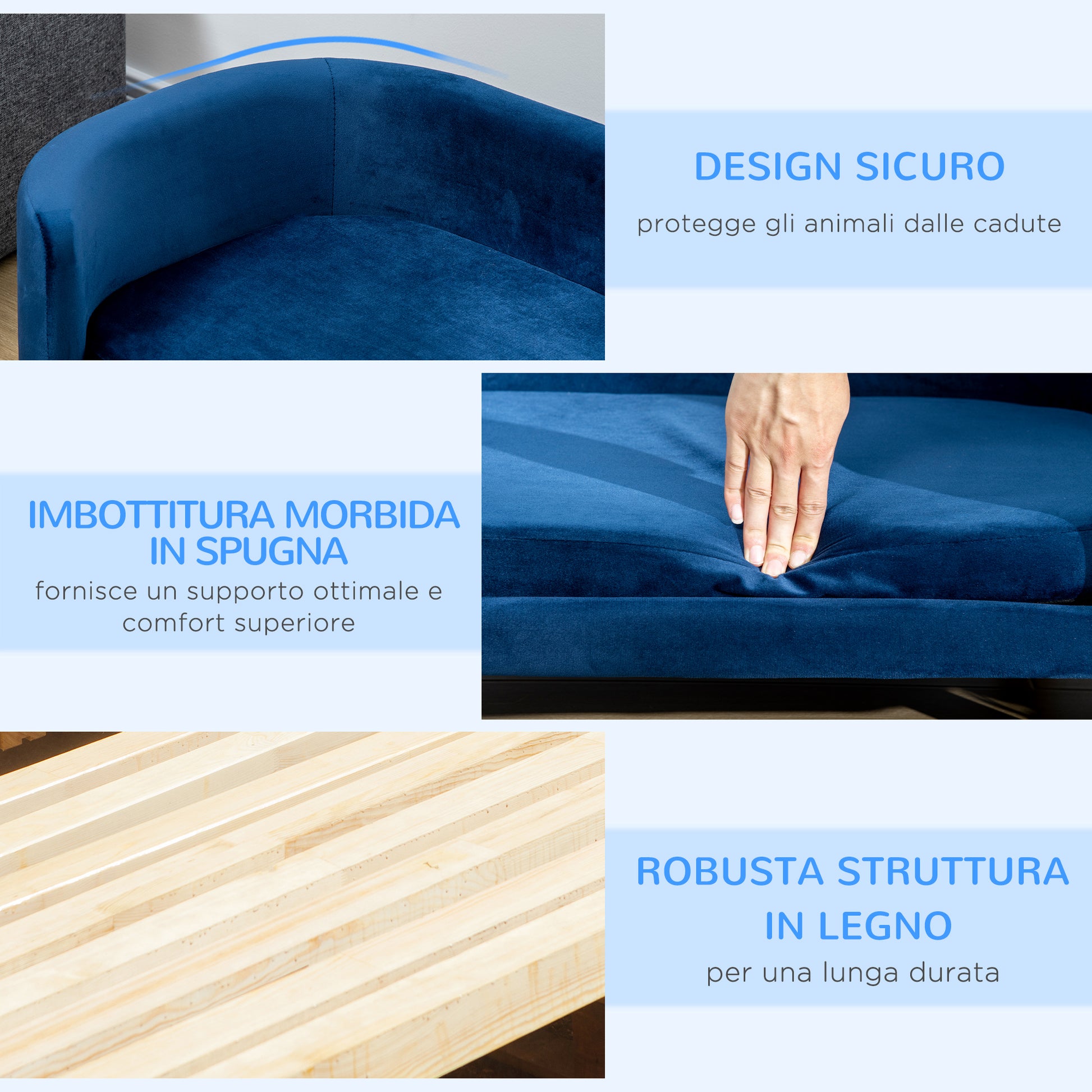 Indoor Dog Bed, Sofa for Small Cats or Dogs Up to 10kg, Navy Blue