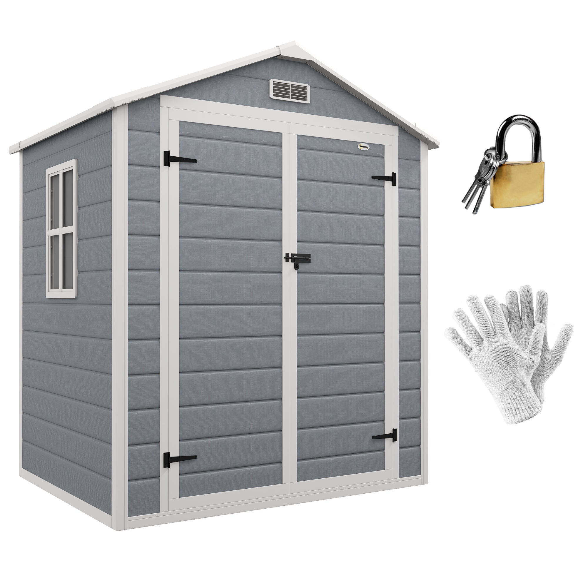 Tool Shed 2.12m² 183x134x210 cm Equipment Shed with Gable Roof Lockable Door Windows Floor Plate Weatherproof Garden House Outdoor Garden Shed Cabinet for Backyard Exterior Gray