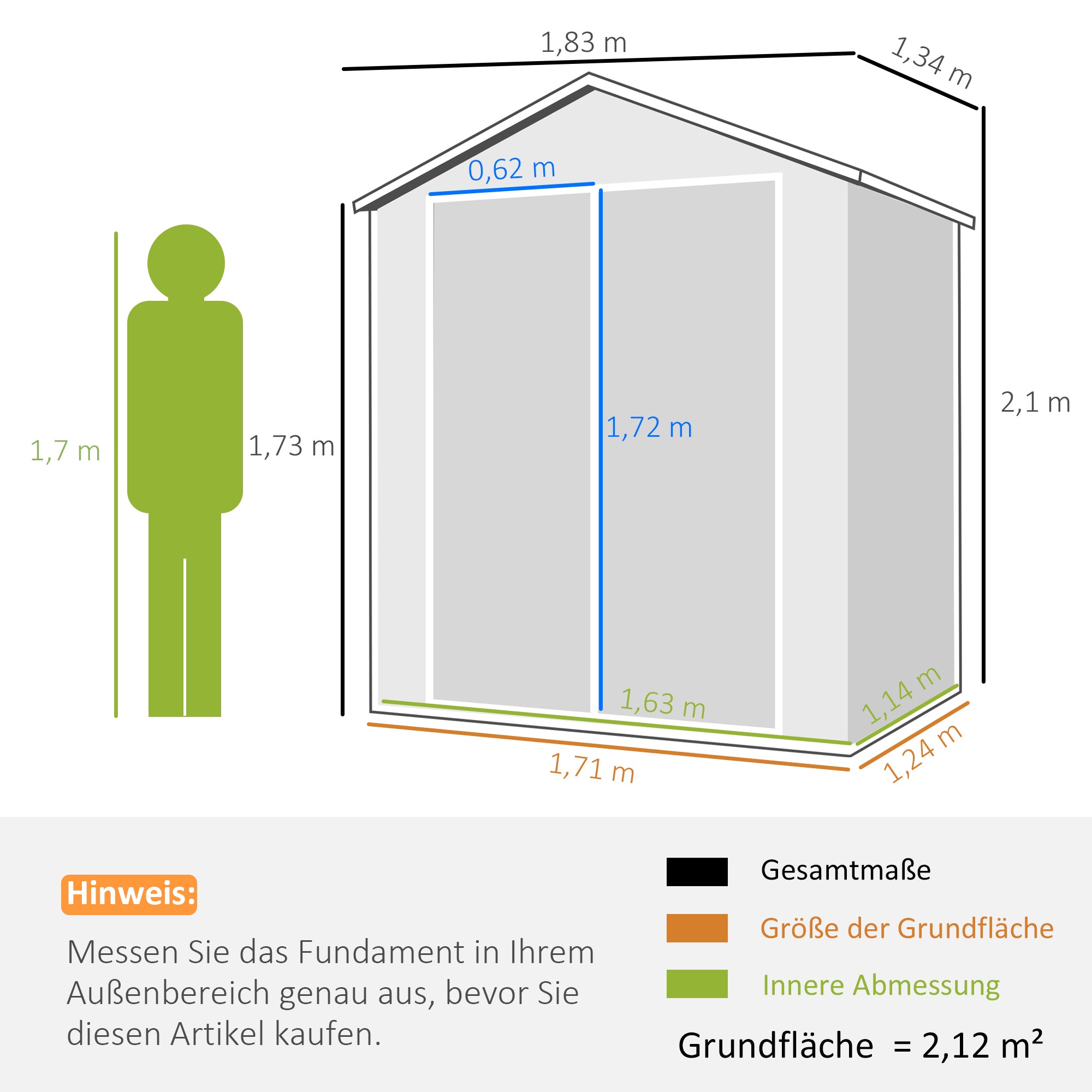 Tool Shed 2.12m² 183x134x210 cm Equipment Shed with Gable Roof Lockable Door Windows Floor Plate Weatherproof Garden House Outdoor Garden Shed Cabinet for Backyard Exterior Gray