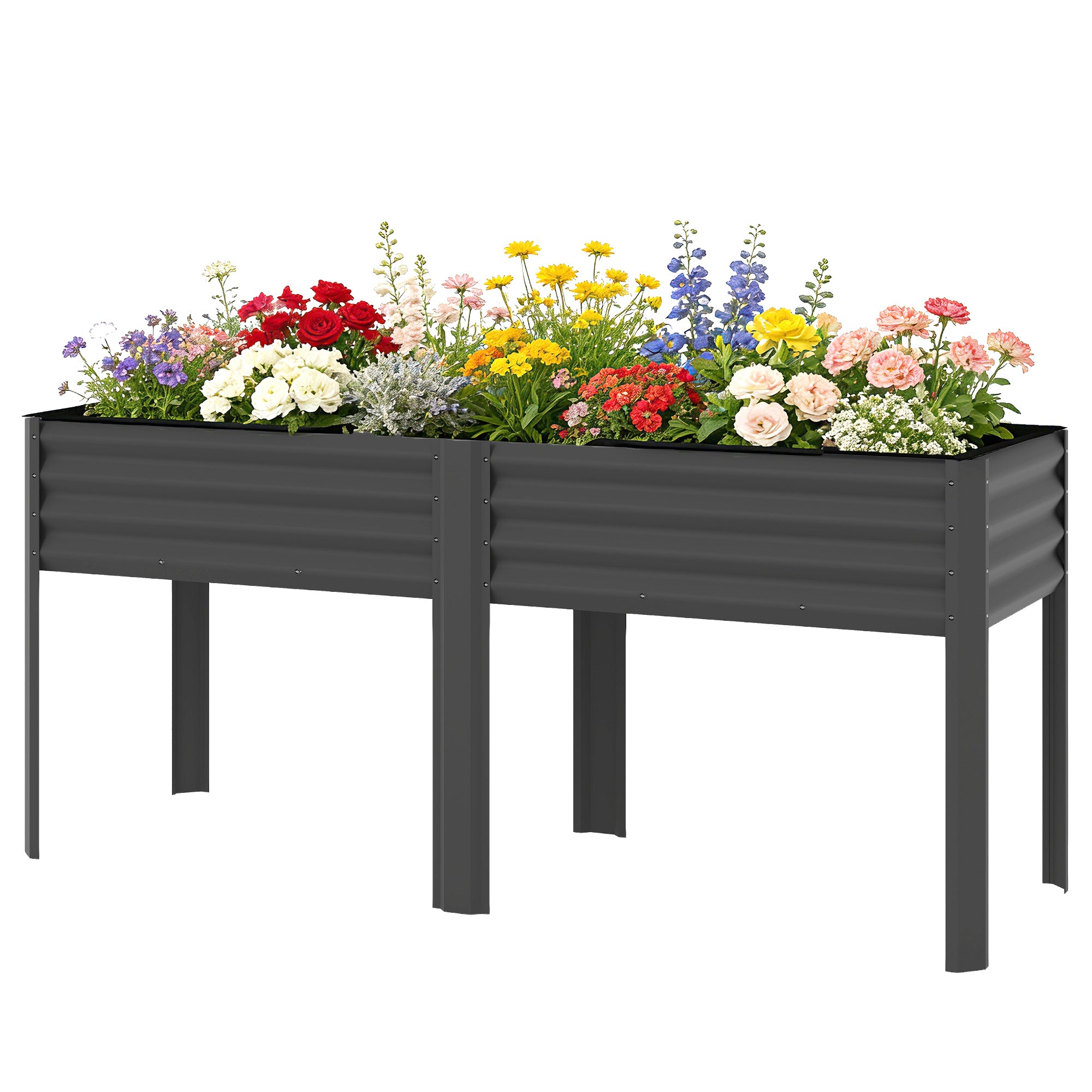 Metal Raised Garden Bed – Extra-Large Planter with Reinforcement Bars & Fabric Liner, Elevated Planter 180 x 55 x 80 cm (71 x 21.7 x 31.5 in), Dark Gray