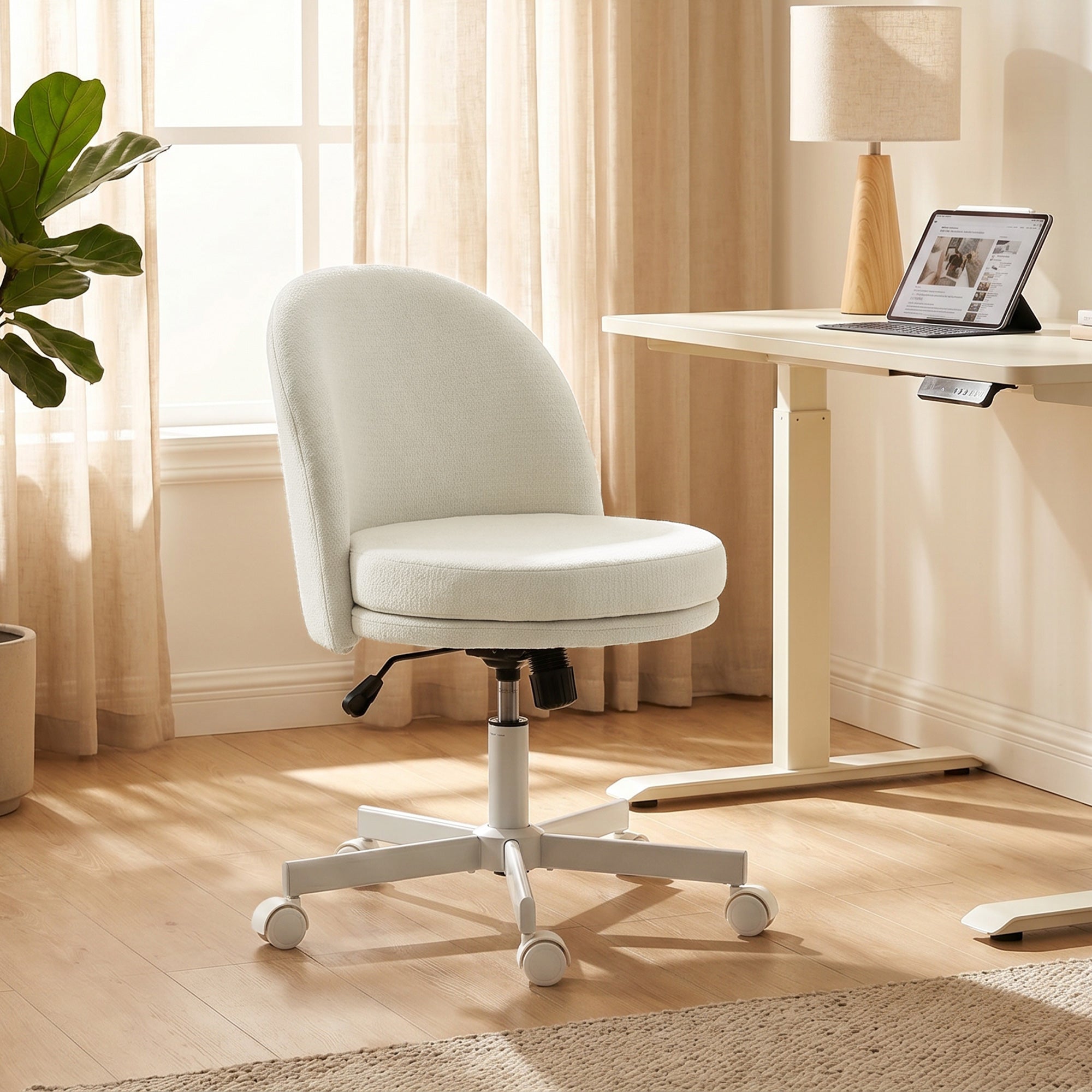 Adjustable Office Chair — Chenille-Style Upholstery, Tilt & 360° Swivel, Double-Layer Cushion, Supports up to 265 lb, Cream