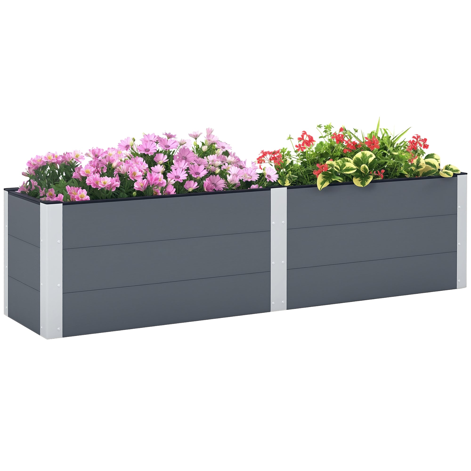 Raised Garden Bed, Flower Box, Planter Box, Vegetable Bed with Open Bottom, Herb Bed for Garden, Balcony, Gray, 200 x 50 x 56 cm