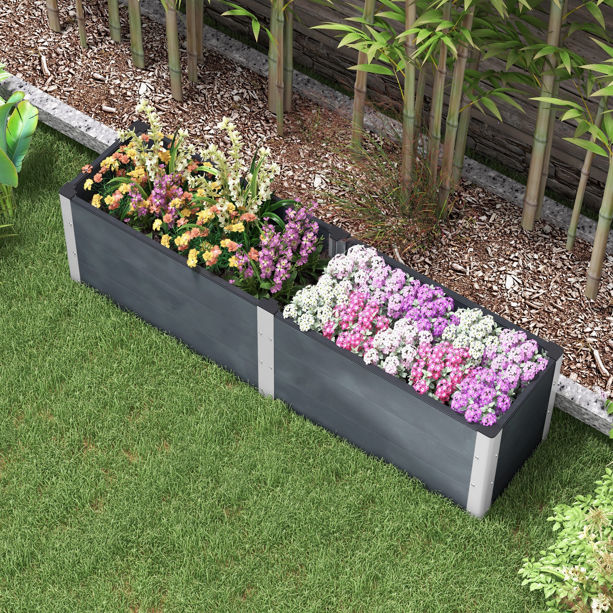 Raised Garden Bed, Flower Box, Planter Box, Vegetable Bed with Open Bottom, Herb Bed for Garden, Balcony, Gray, 200 x 50 x 56 cm