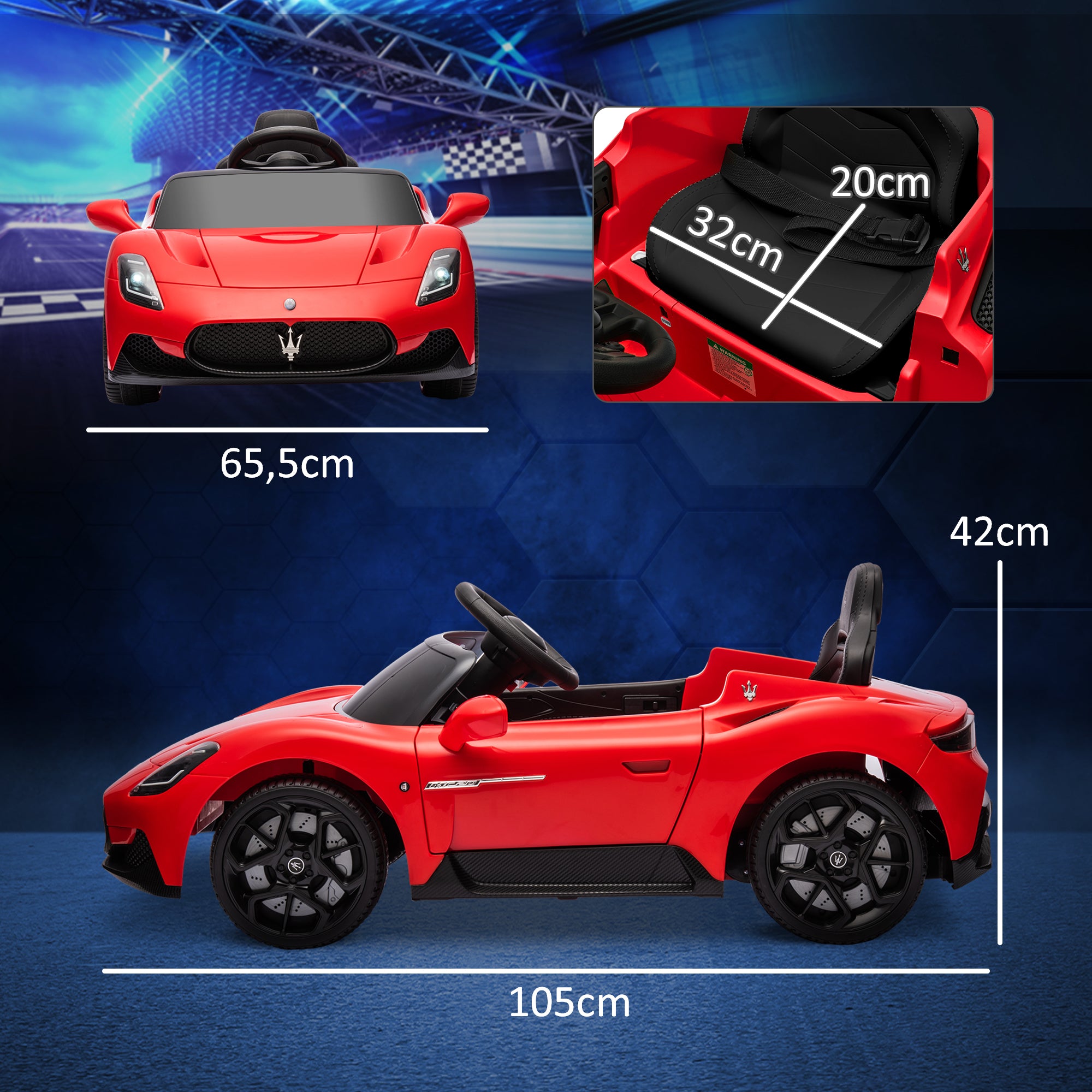 Licensed Maserati MC20 Electric Kids Car 12V with 2.4G Remote Control, Smooth Start, LED Lights, Music, Horn, Spring Suspension, 3-6 Years, Red