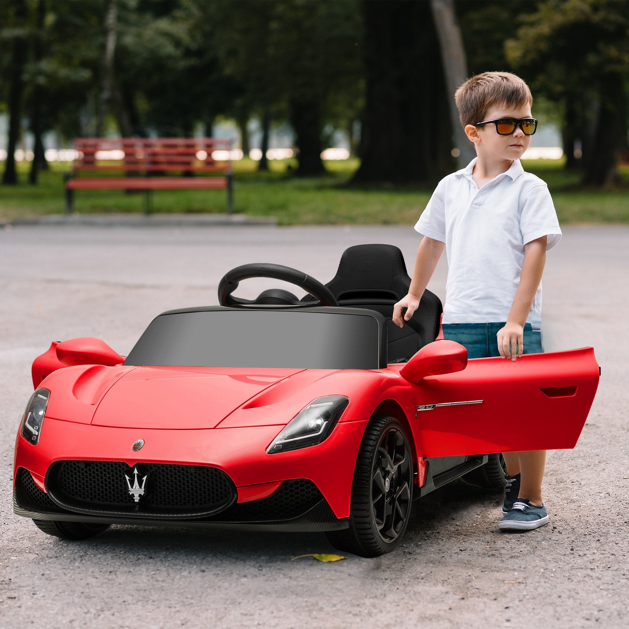 Licensed Maserati MC20 Electric Kids Car 12V with 2.4G Remote Control, Smooth Start, LED Lights, Music, Horn, Spring Suspension, 3-6 Years, Red