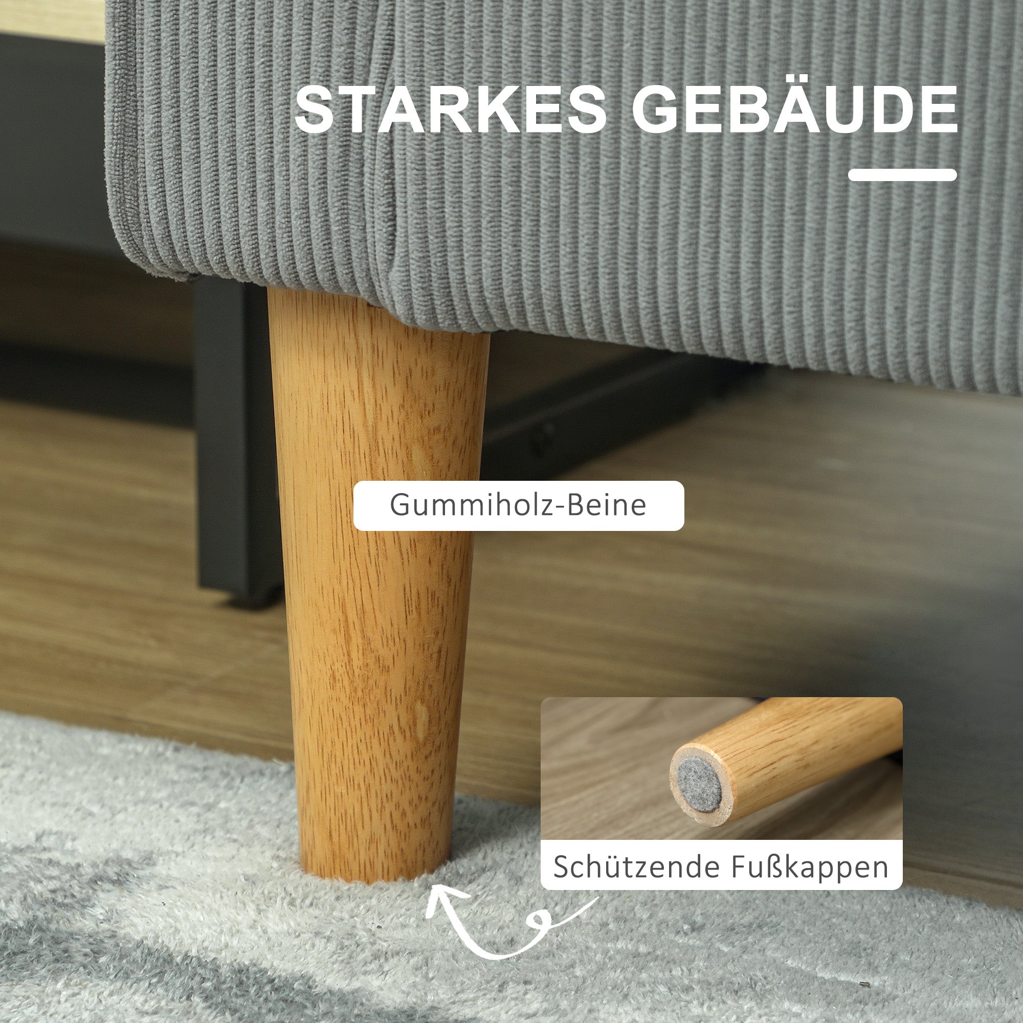 Sofa 2 Seater Small Couch with Armrest, Storage Space, Modern Upholstered Sofa with Corduroy Look, Wooden Legs, Pillows, Lounge Sofa for Living Room, Bedroom, 117 x 63 x 79 cm, Light Gray