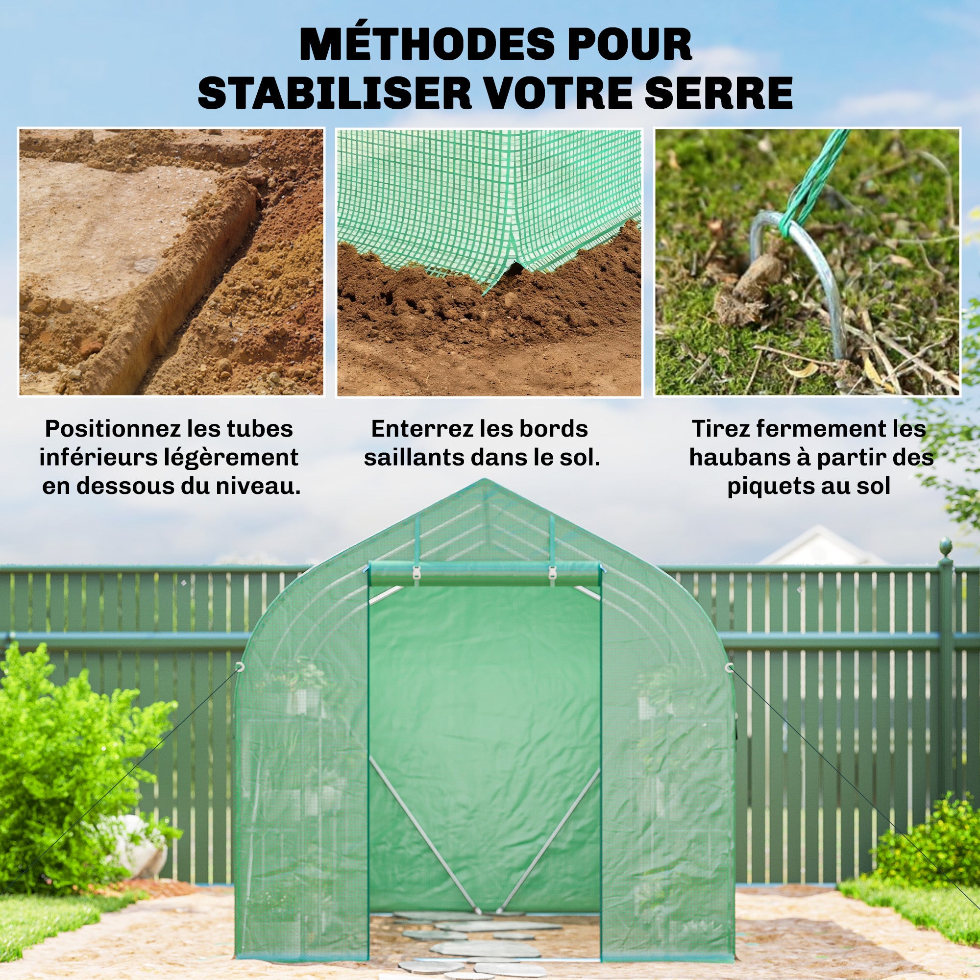 6 m² Tunnel Greenhouse with Shelves, 198 x 293 x 194 cm (78 x 115 x 76 in) — Galvanized Frame, Roll-Up Door, 6 Mesh Windows, 140 g/m² PE Cover — Green