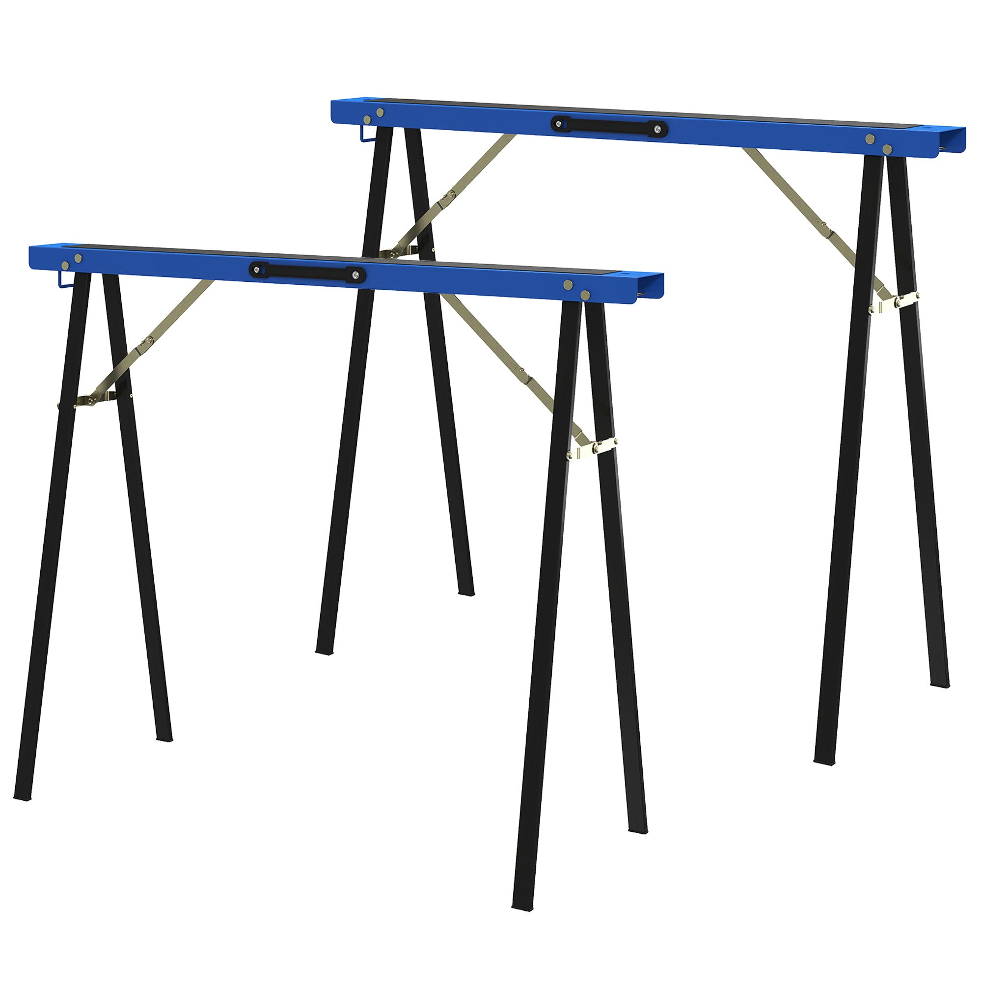 Set of 2 Folding Metal Work Sawhorses with EVA Anti-Slip Top, Carry Handle – Space-Saving Sawhorses for Woodworking, 350 kg (772 lb) Capacity, Blue & Black