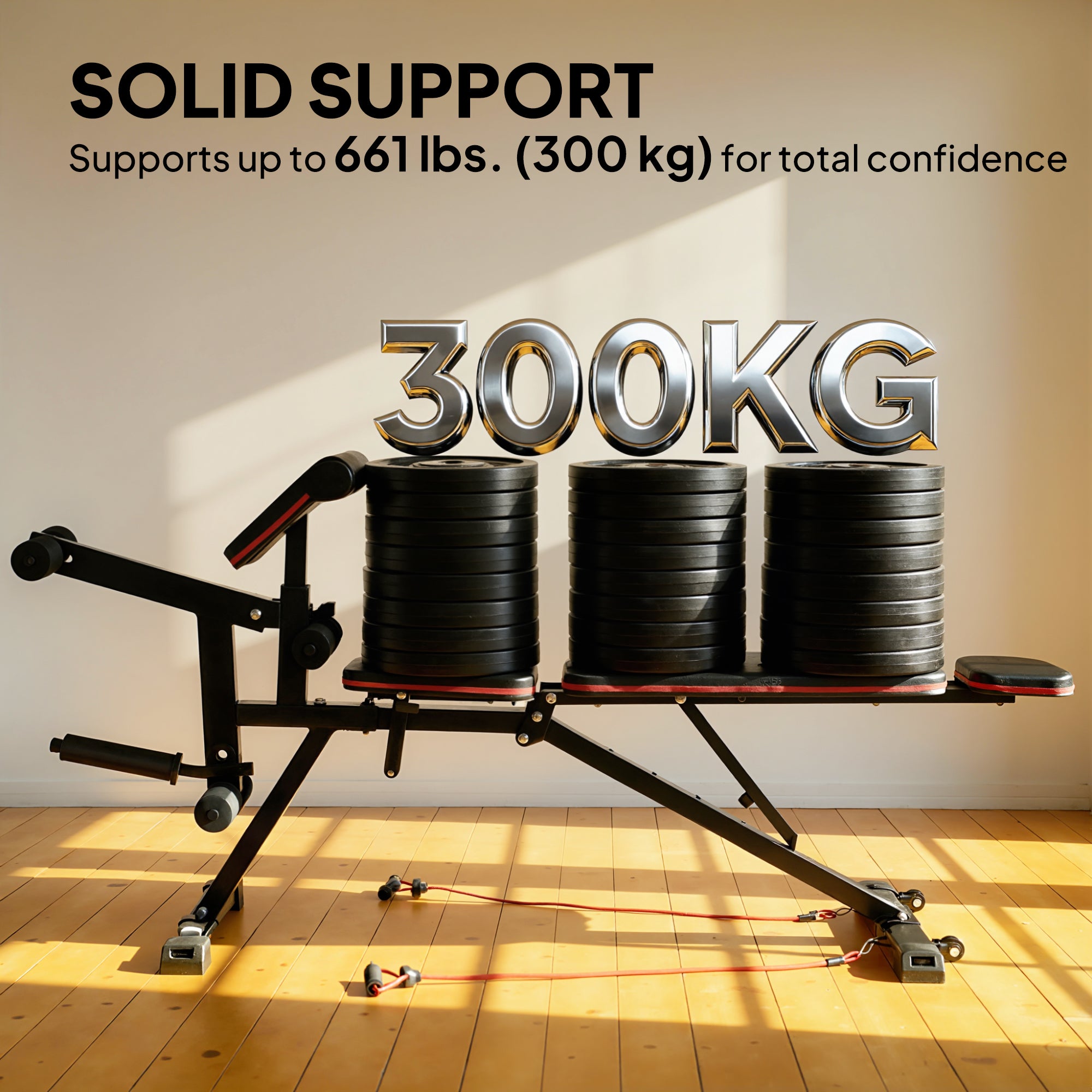 SPORTNOW 3-in-1 Adjustable Weight Bench – Up to 926 lb (420 kg), Wheels, Leg Extension, Preacher Curl, Extended Headrest, Incline Bench with Resistance Bands – Home Gym