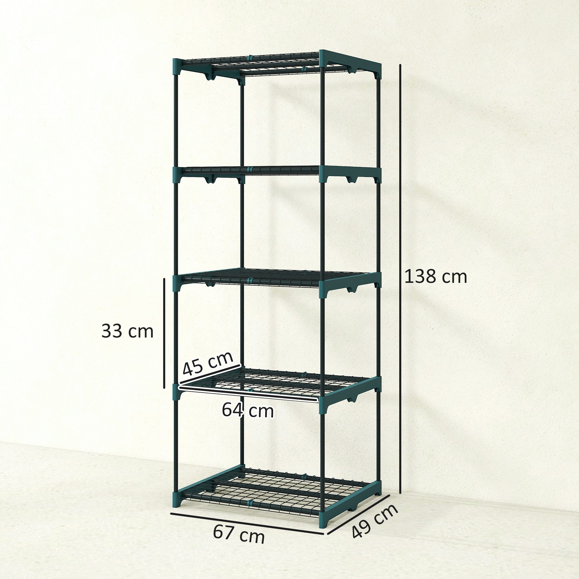 5-Tier Steel Plant Stand – Indoor/Outdoor, Dark Green, 26.4×19.3×54.3 in