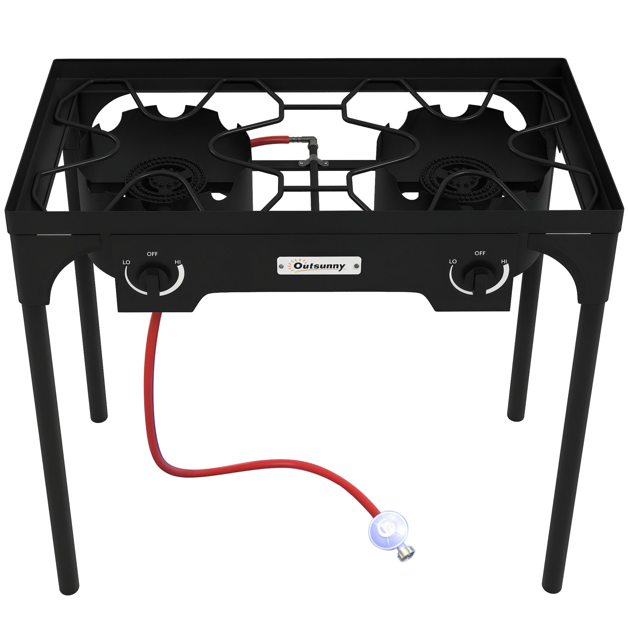 2-Burner Propane Stove Portable Gas Burner 150,000 BTU/h with 2 Removable Feet for Outdoor, Camping, Cast Metal, Dim. 79L x 40W x 73H cm