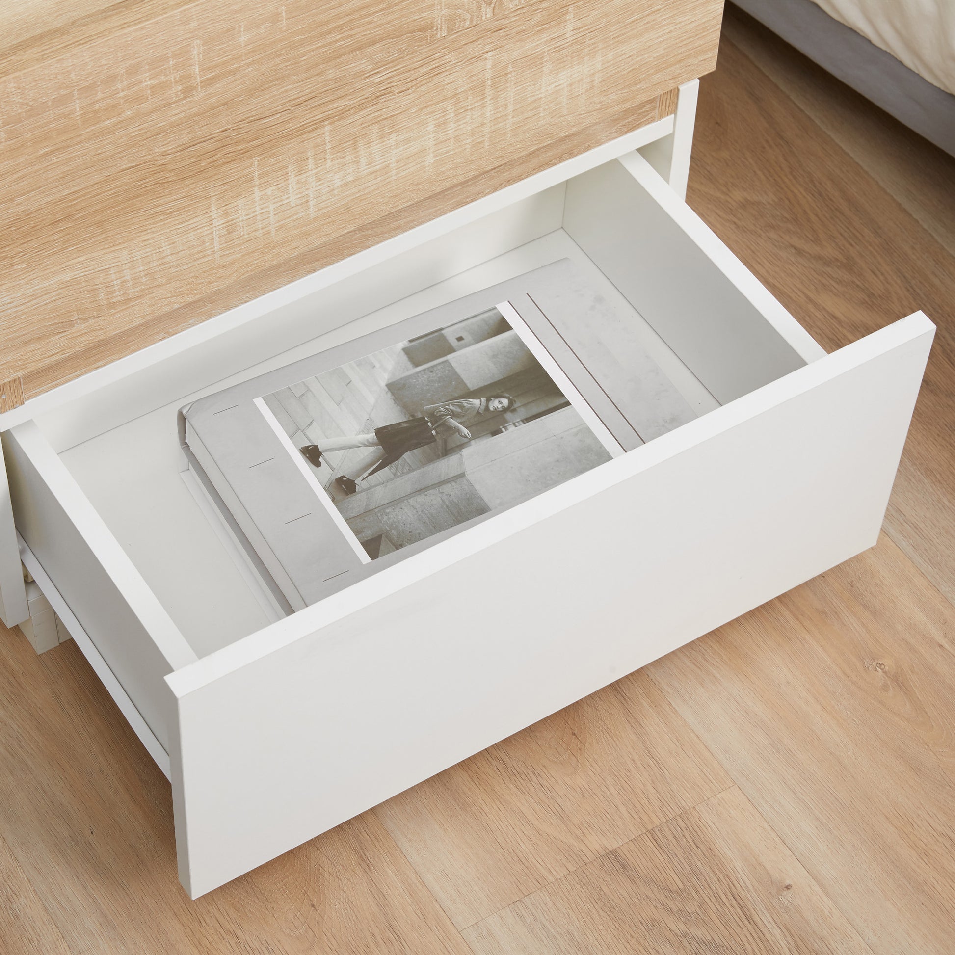 Modern Stackable Bedside Table with 2 Drawers, Bedroom Cabinet, Side Table for Living Room, 50x40x47.5cm, White and Wood