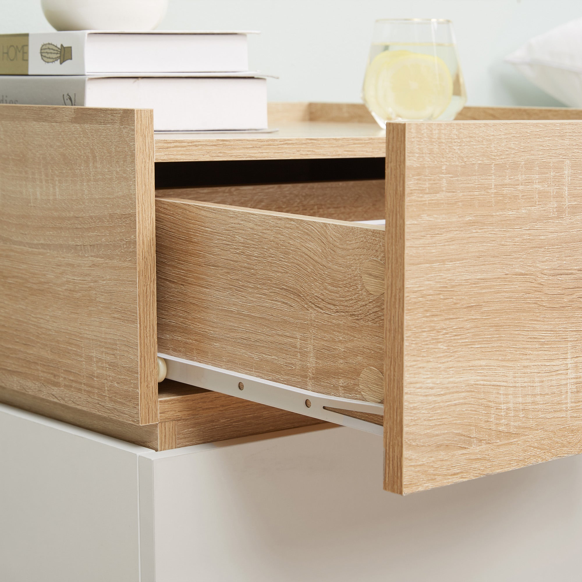 Modern Stackable Bedside Table with 2 Drawers, Bedroom Cabinet, Side Table for Living Room, 50x40x47.5cm, White and Wood