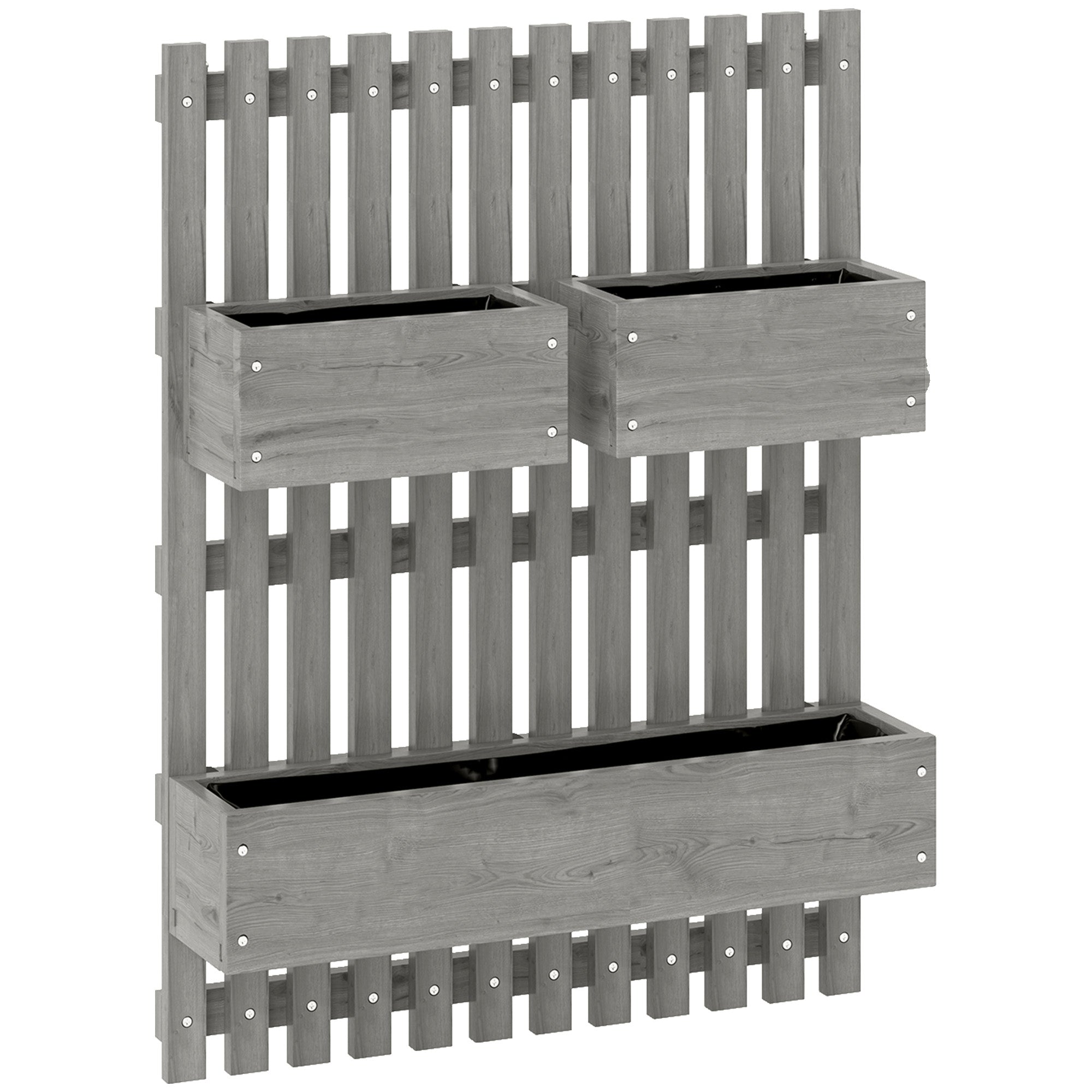 Wall-Mounted Vertical Planter — 3 Removable Fir Wood Boxes with Non-Woven Liners, 60 x 16 x 80 cm (Gray)