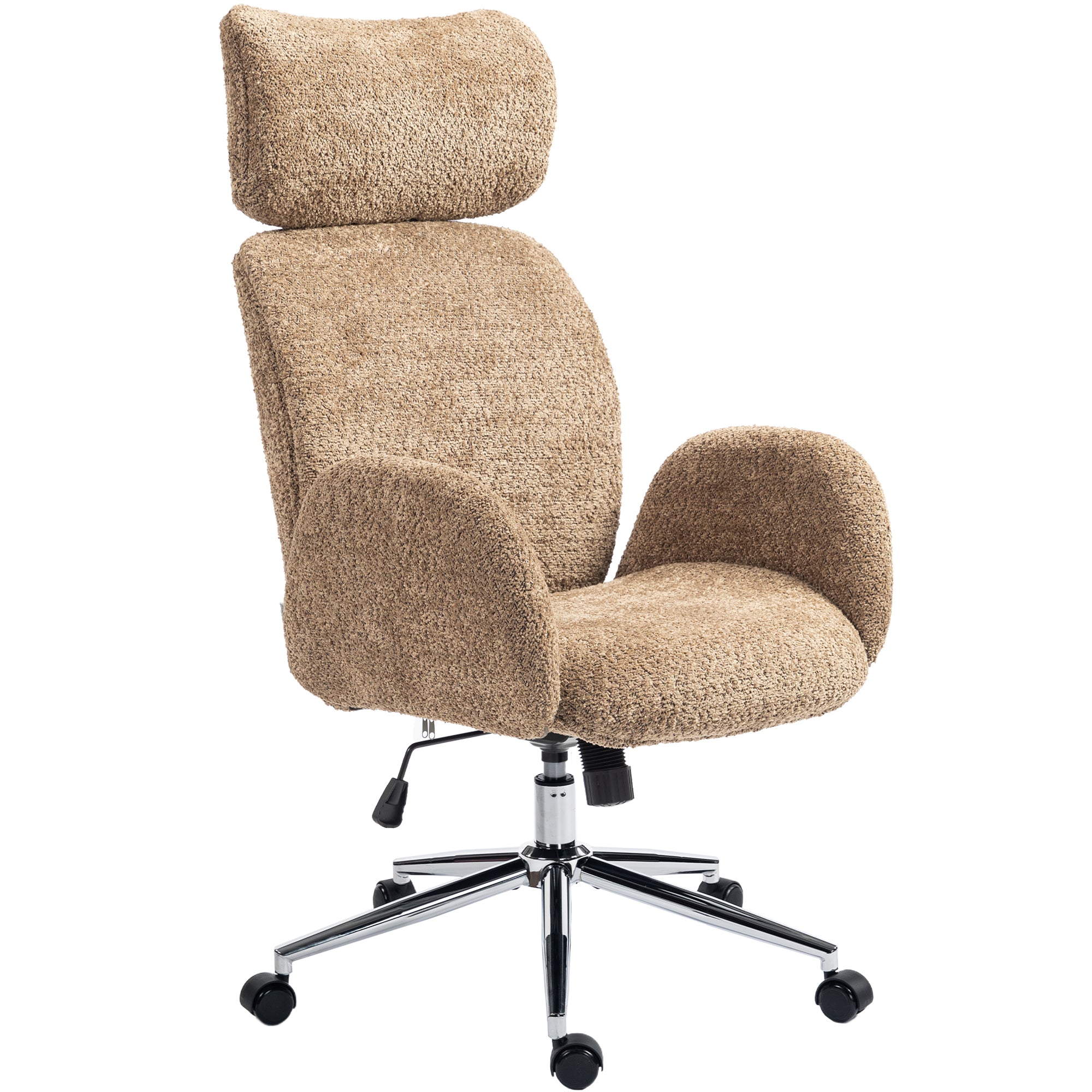 Office Chair for Home Office with Armrests, Adjustable Headrest, Height-Adjustable Swivel Chair with Tilt, Bouclé Finish, Brown