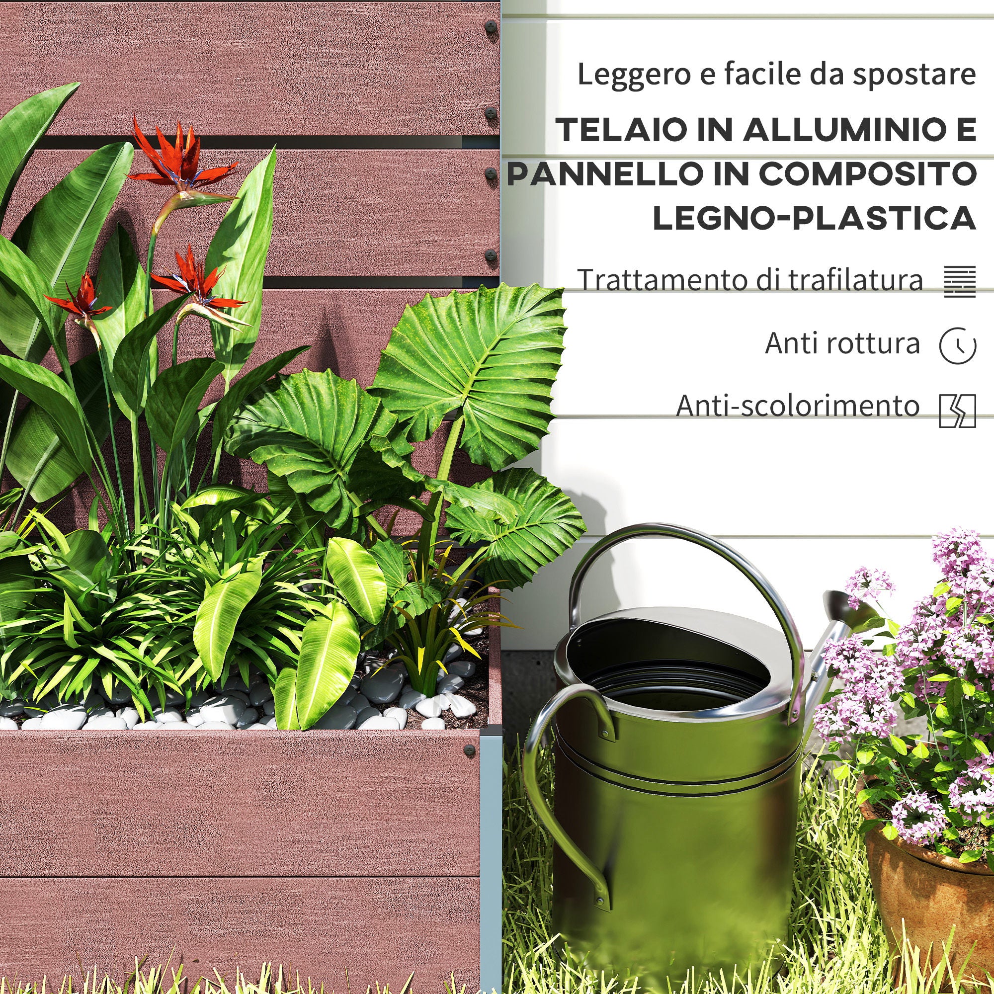 planter box with slatted trellis, raised bed with trellis for climbing plants, 72x38x150cm, light brown