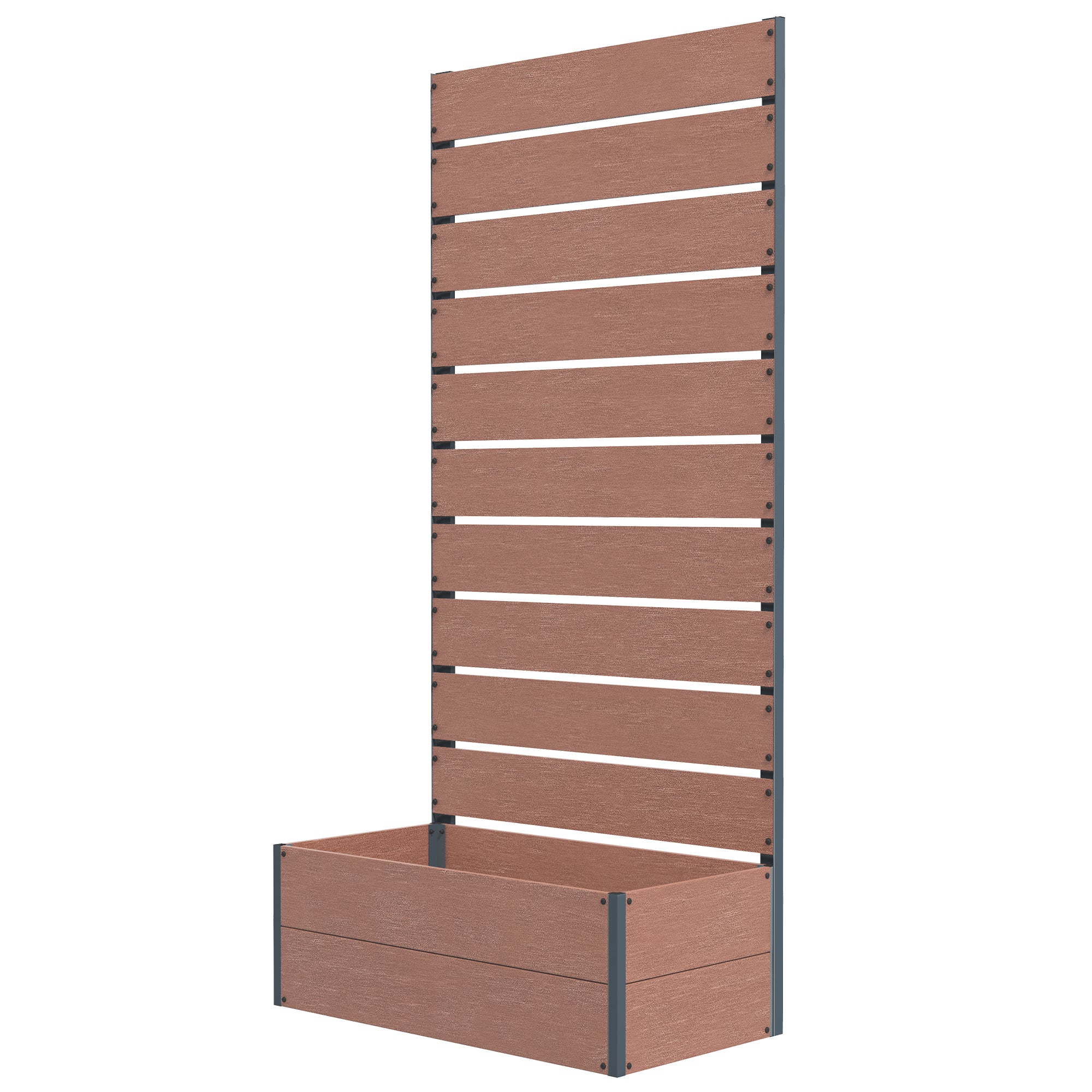 planter box with slatted trellis, raised bed with trellis for climbing plants, 72x38x150cm, light brown