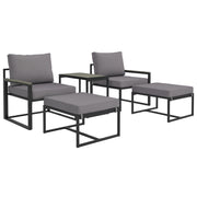 Garden Furniture Set 2 Person Steel Weatherproof Balcony Furniture Set with 2 Armchairs Seat Cushions Side Table Footstool Outdoor Seating Group Patio Furniture Garden Furniture Set for Garden Terrace Balcony Gray