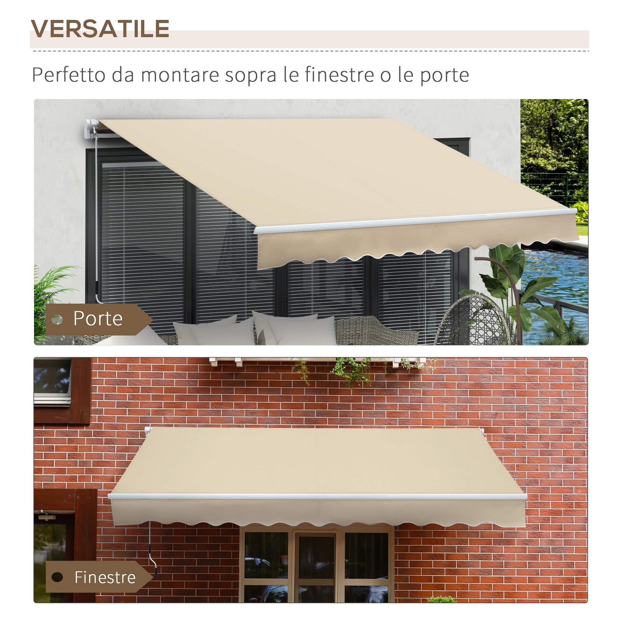 Retractable Outdoor Sunshade Awning 3.6x2.5 m, Retractable Awning with UV Protection Waterproof for Doors and Windows with Crank Opening, Cream