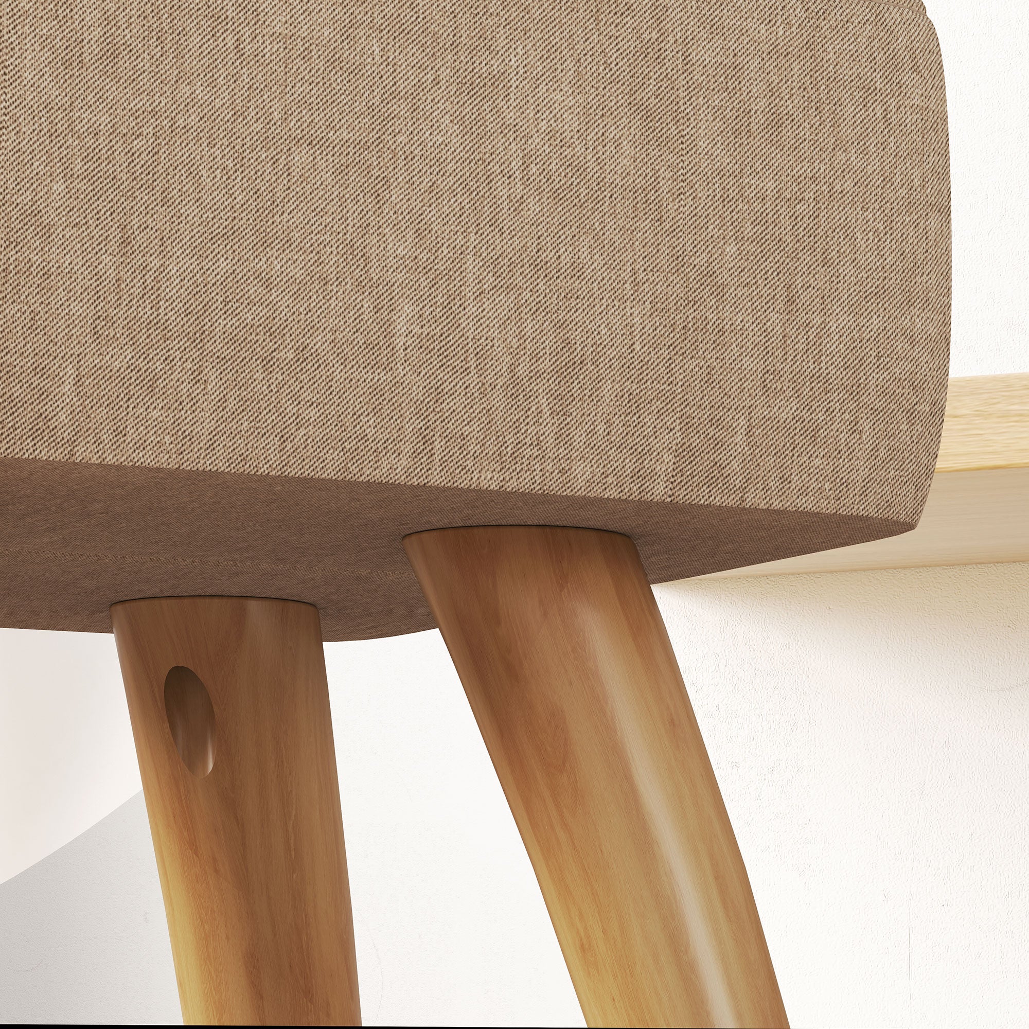 Footstool Stool with Linen Look, Wood Legs, Modern Upholstered Ottoman for Bedroom, Living Room, Brown