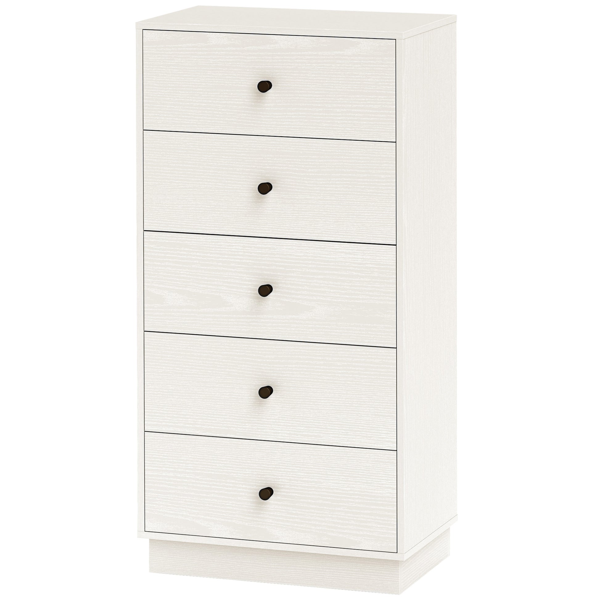5-Drawer Dresser Slim Bedroom Dresser with Anti-Tip Tall Chest of Drawers for Living Room Hallway 18.5x11.4x37.4 inches White