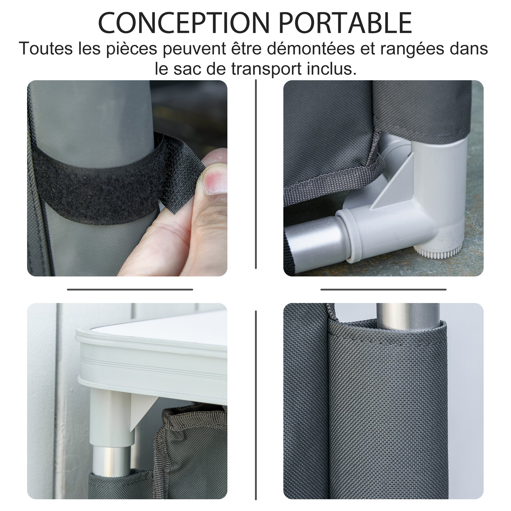 Folding Camping Kitchen Cabinet with 2 Shelves and Carry Bag, Aluminum and Oxford Fabric 60x49x70 cm Gray