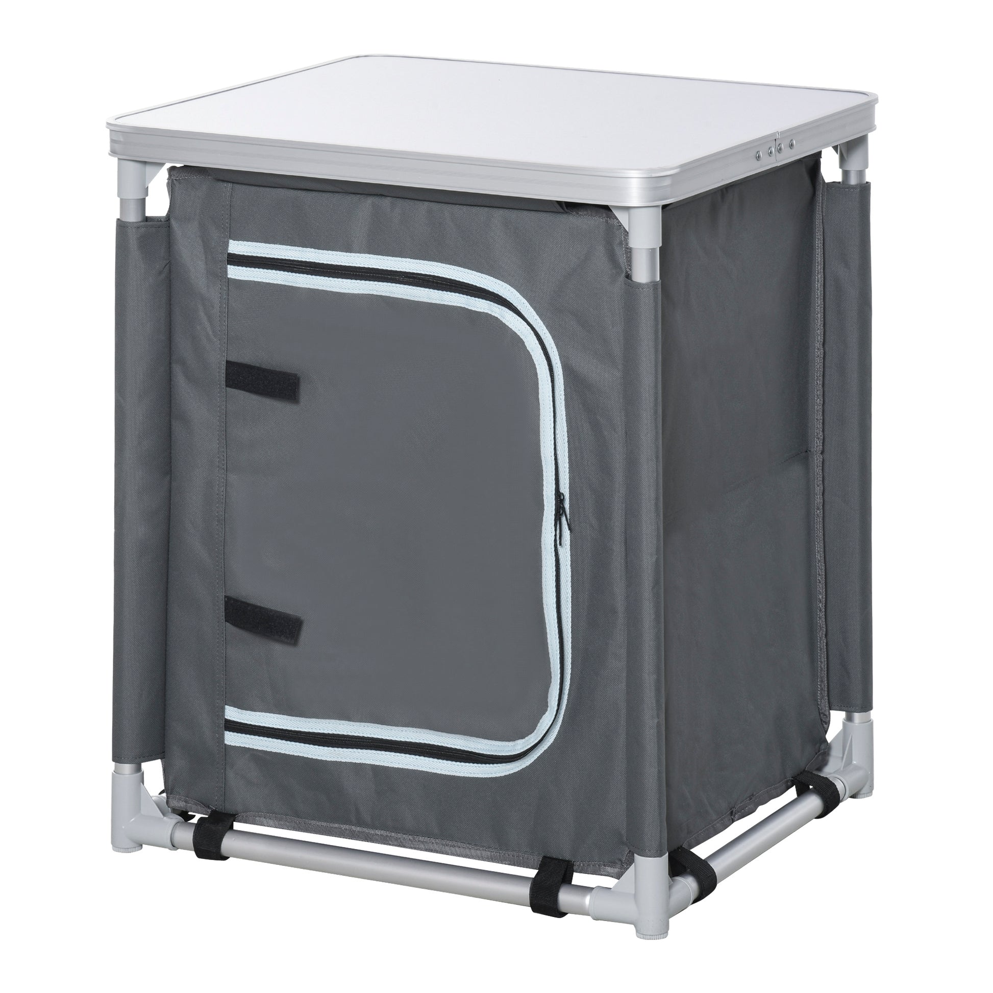 Folding Camping Kitchen Cabinet with 2 Shelves and Carry Bag, Aluminum and Oxford Fabric 60x49x70 cm Gray