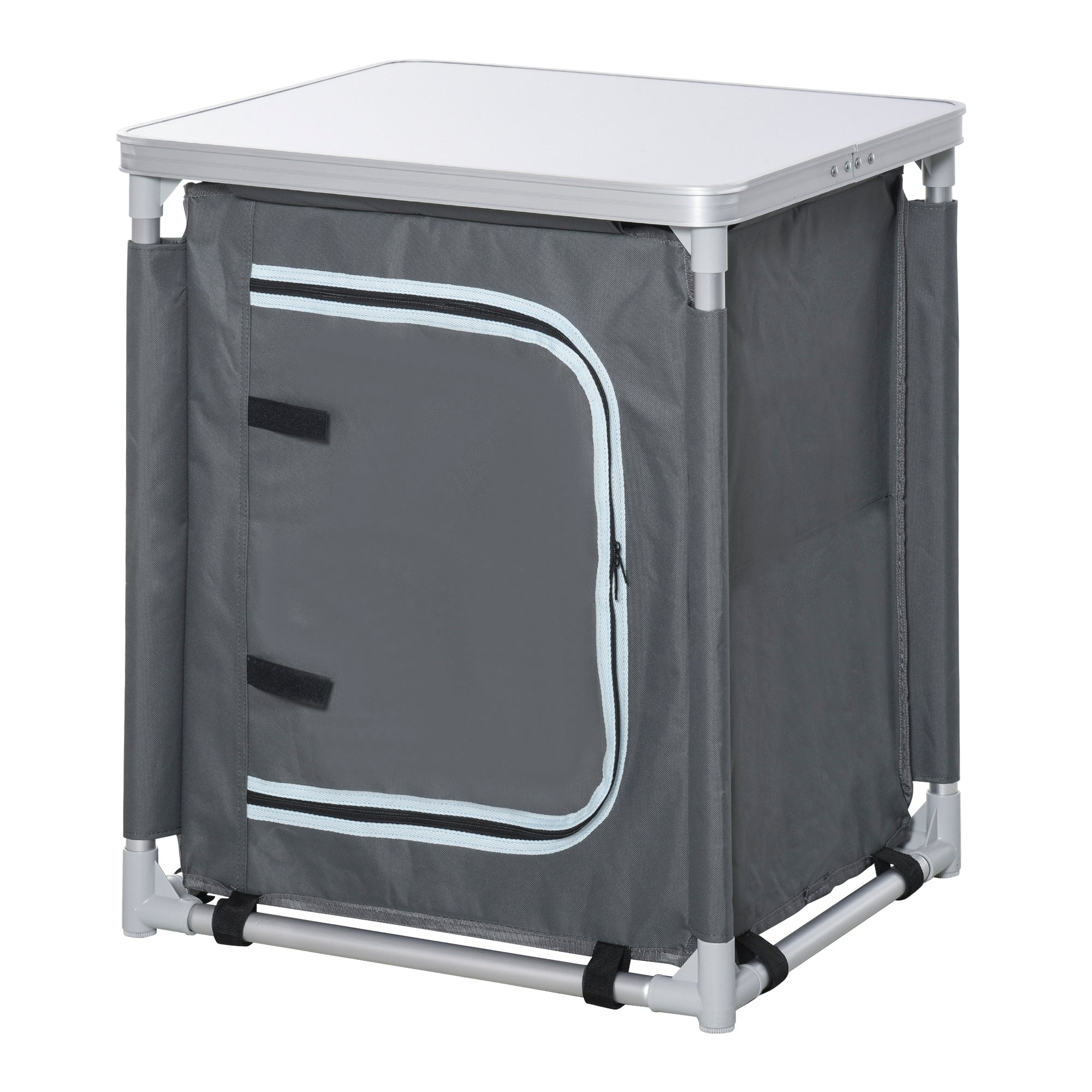 Folding Camping Kitchen Cabinet with 2 Shelves and Carry Bag, Aluminum and Oxford Fabric 60x49x70 cm Gray