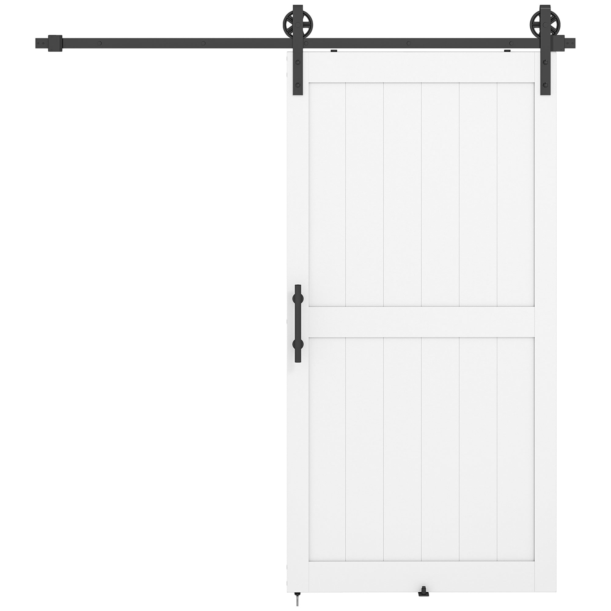 Country-Style Sliding Barn Door with Track & Hardware, MDF & Carbon Steel, 42 x 84 in, White/Black
