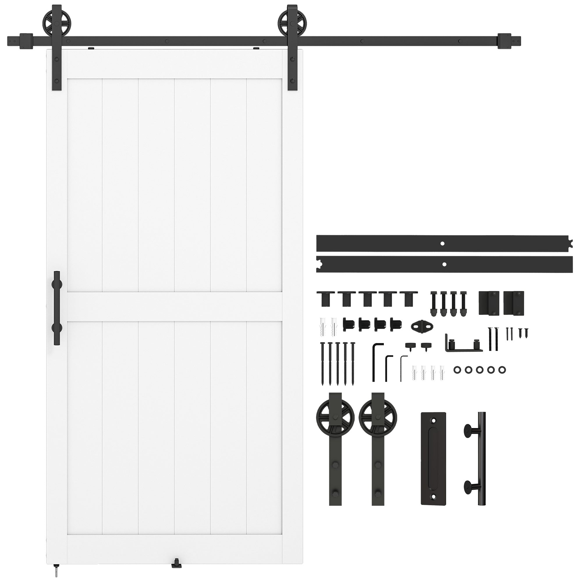 Country-Style Sliding Barn Door with Track & Hardware, MDF & Carbon Steel, 42 x 84 in, White/Black