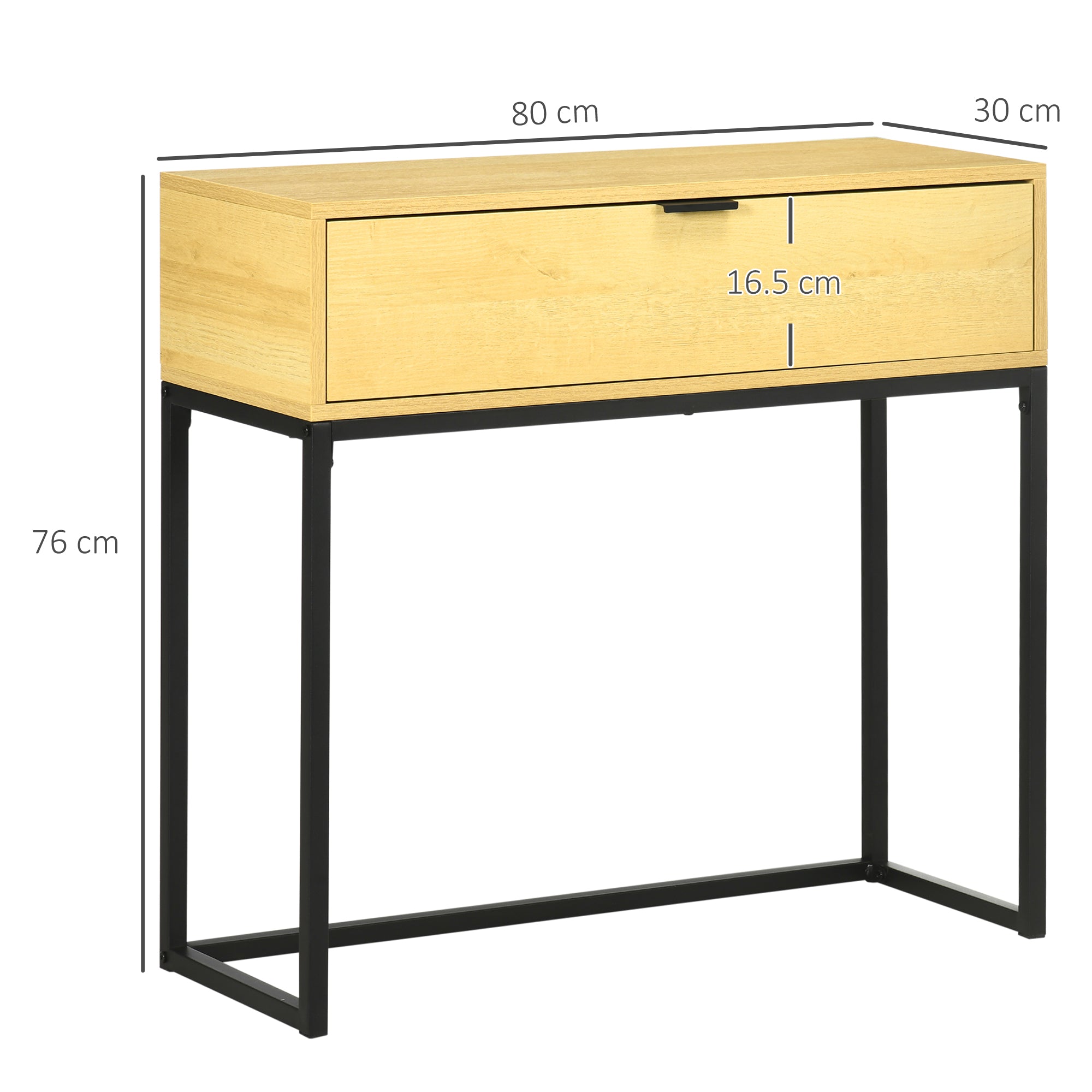 Console Table with Drawer Modern Side Table with Steel Legs for Hallway Living Room Bedroom 80x30x76 cm Natural