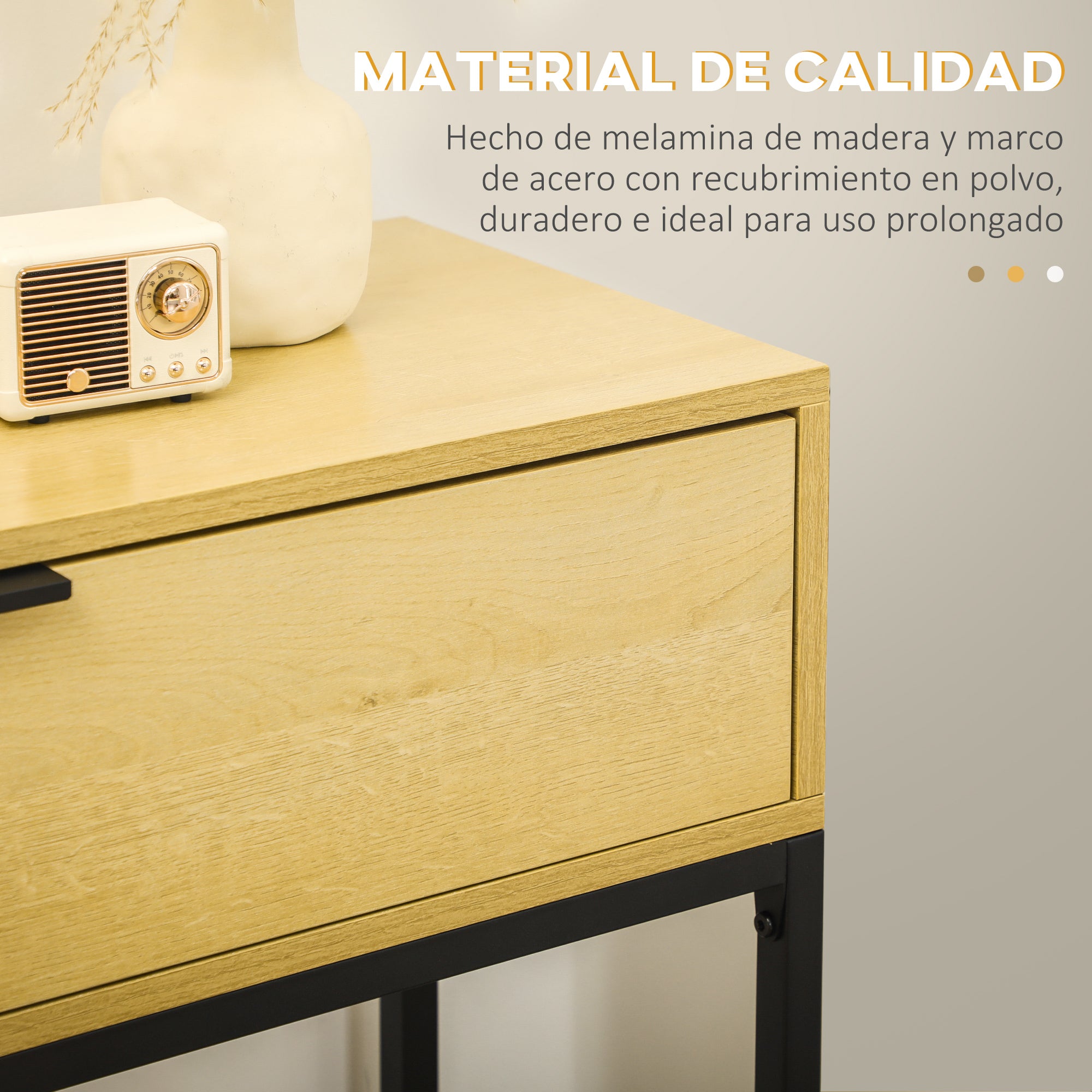 Console Table with Drawer Modern Side Table with Steel Legs for Hallway Living Room Bedroom 80x30x76 cm Natural
