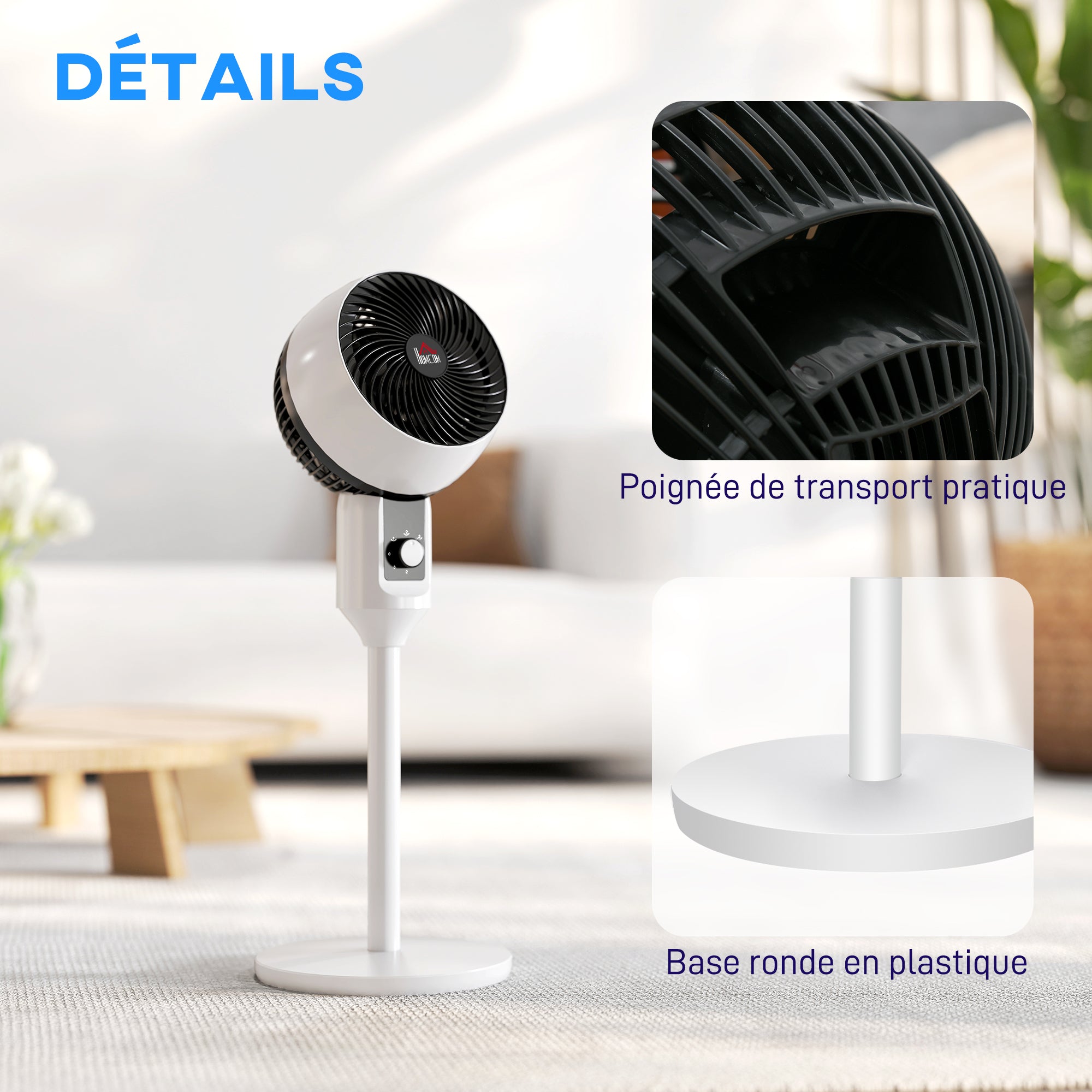 45W Pedestal Fan Air Circulator 3 Speeds, Adjustable 70° Oscillation, Portable and Lightweight Fan for Bedroom, Home or Office, Black and White